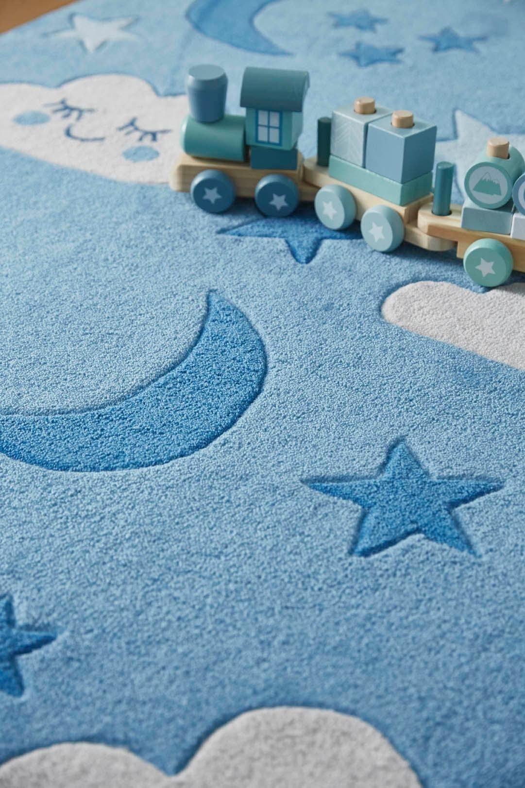 SMART KIDS Kinderteppich »LaLeLu«, rechteckig, 9 mm Höhe, Mond Sterne Wolken, Konturenschnitt
