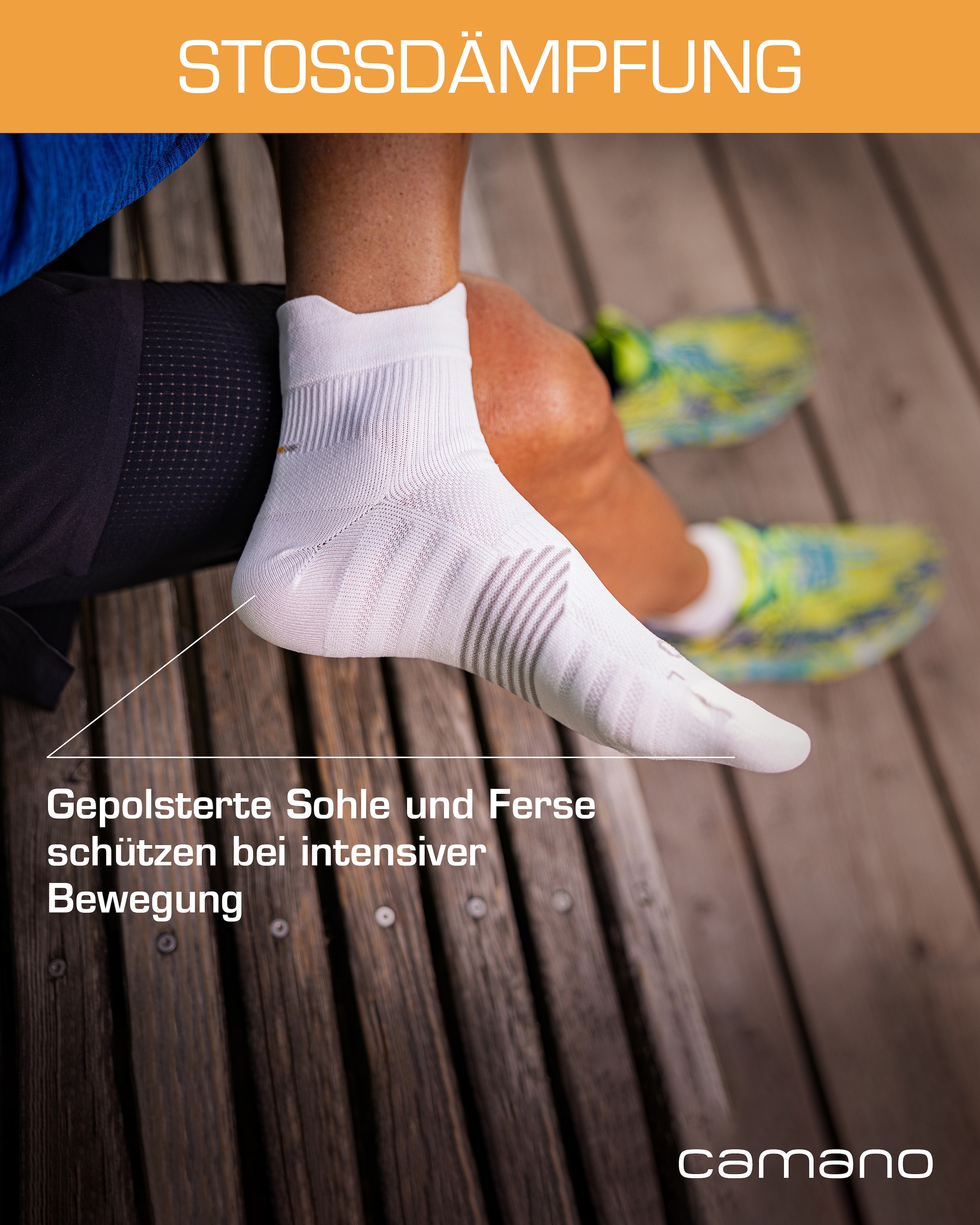 Camano Chaussettes courtes »function« 4 cuis tlg. mit verstärkter Ferse und Spitze, Fussgewölbe-Stütze, gepolsterte Sohle