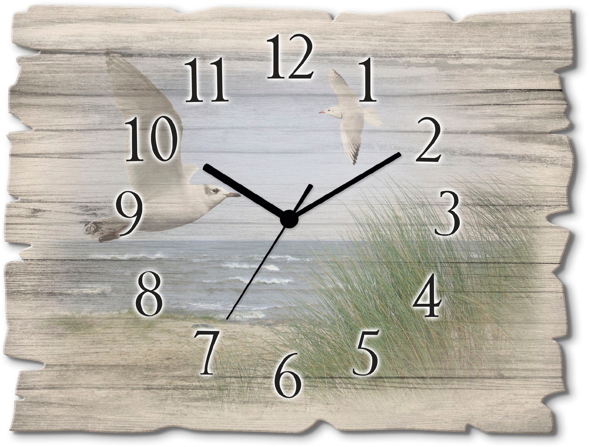 Image of Artland Wanduhr »Nordseestrand mit Möwen«, lautlos, ohne Tickgeräusche, nicht tickend, geräuschlos - wählbar: Funkuhr o. Quarzuhr, moderne Uhr für Wohnzimmer, Küche etc. - Stil: modern bei Ackermann Versand Schweiz