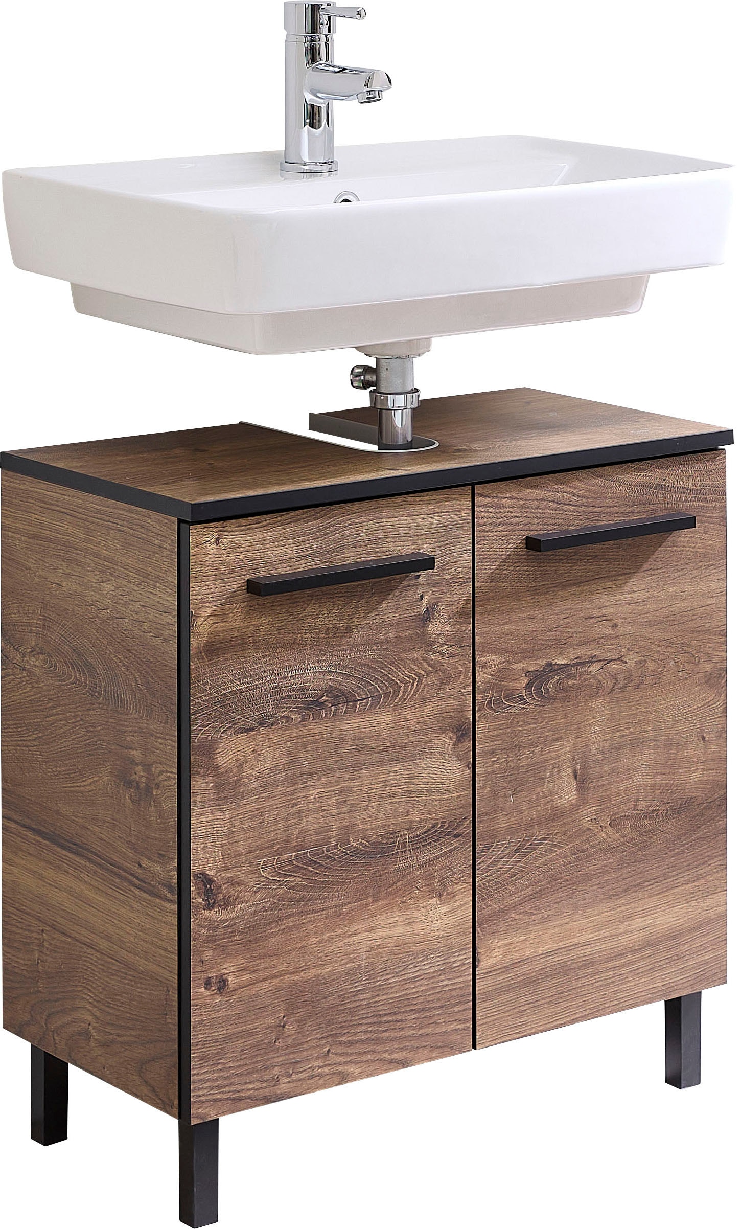 Image of Saphir Waschbeckenunterschrank "Quickset 374 Unterbeckenschrank, Eiche Ribbeck quer Nachbildung" Waschbeckenschrank inkl. Türdämpfer, 60 cm breit, ohne Waschbecken
