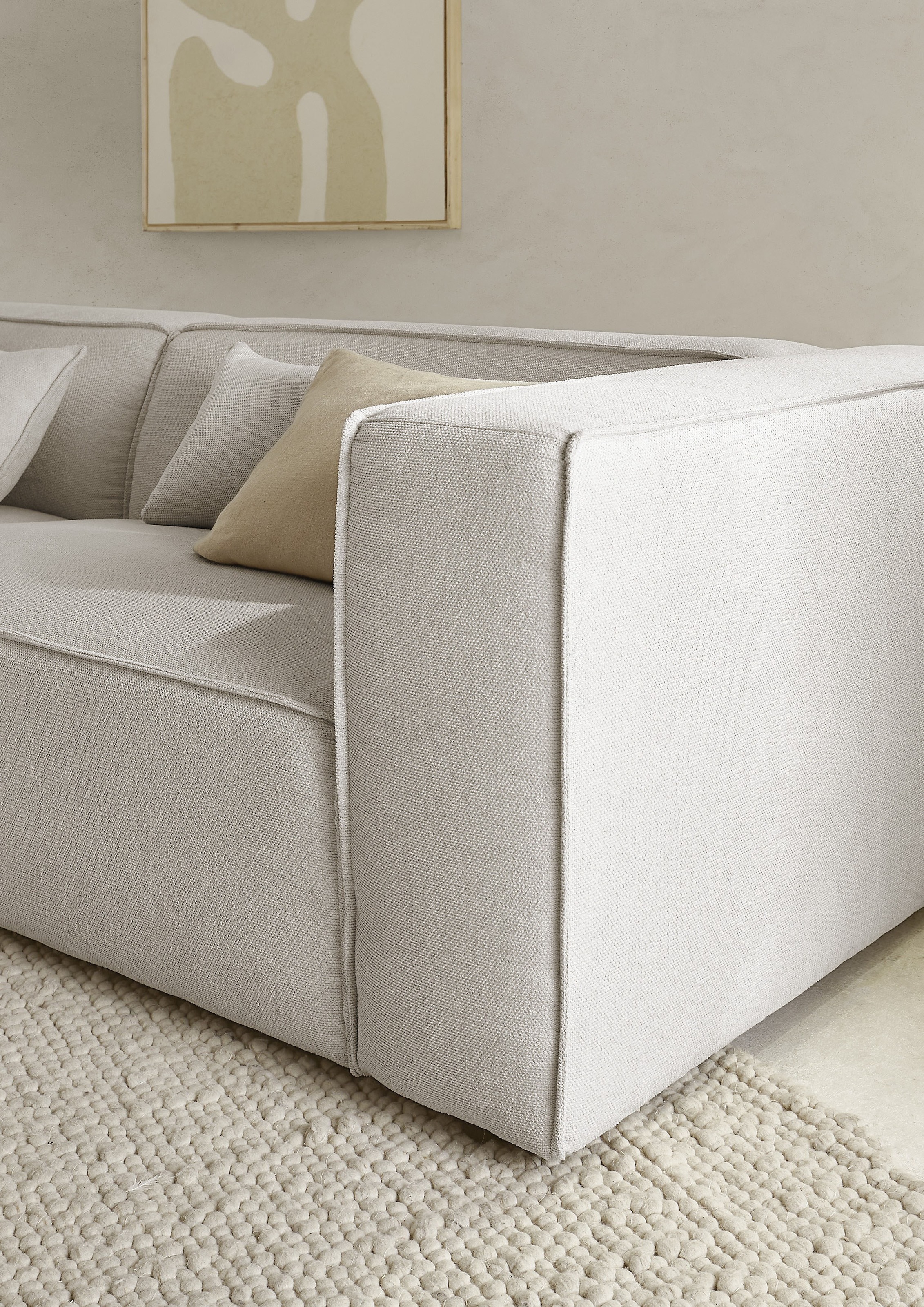 LeGer Home by Lena Gercke Ecksofa »PIARA mit Kedernaht, Cord, Leinenoptik o. Strukturstoff, Couch, L-Form«, wahlweise Ottomane rechts/links, schwarze Füsse, bequemer Sitzkomfort