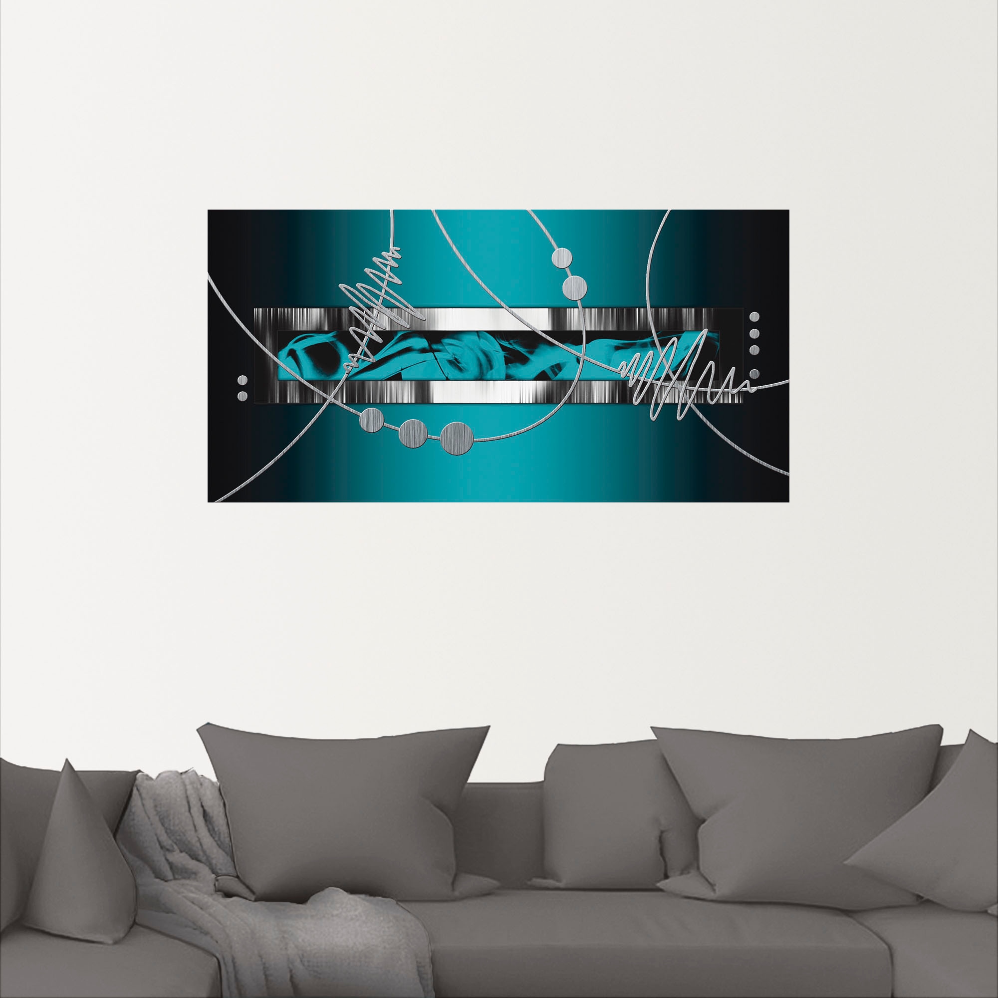 Artland Wandbild »Silber abstrakt auf petrol«, Gegenstandslos, (1 St.), als Alubild, Outdoorbild, Leinwandbild, Poster, Wandaufkleber