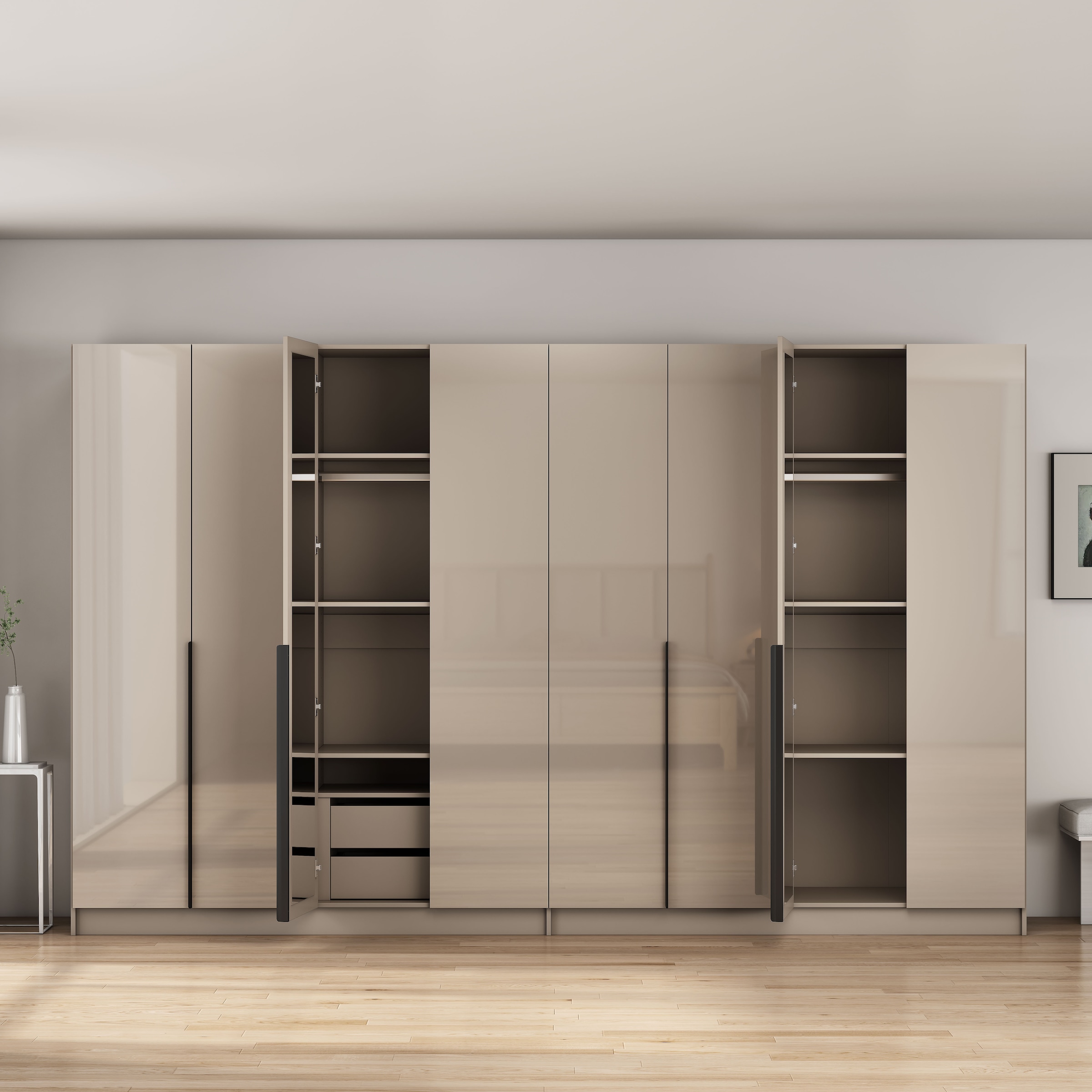GOODproduct »Annor Schlafzimmerschrank Breite 323 cm hochglanz Schrank Garderobe« Armoire à portes battantes avec aménagement intérieur parfait - poignées de porte élégantes