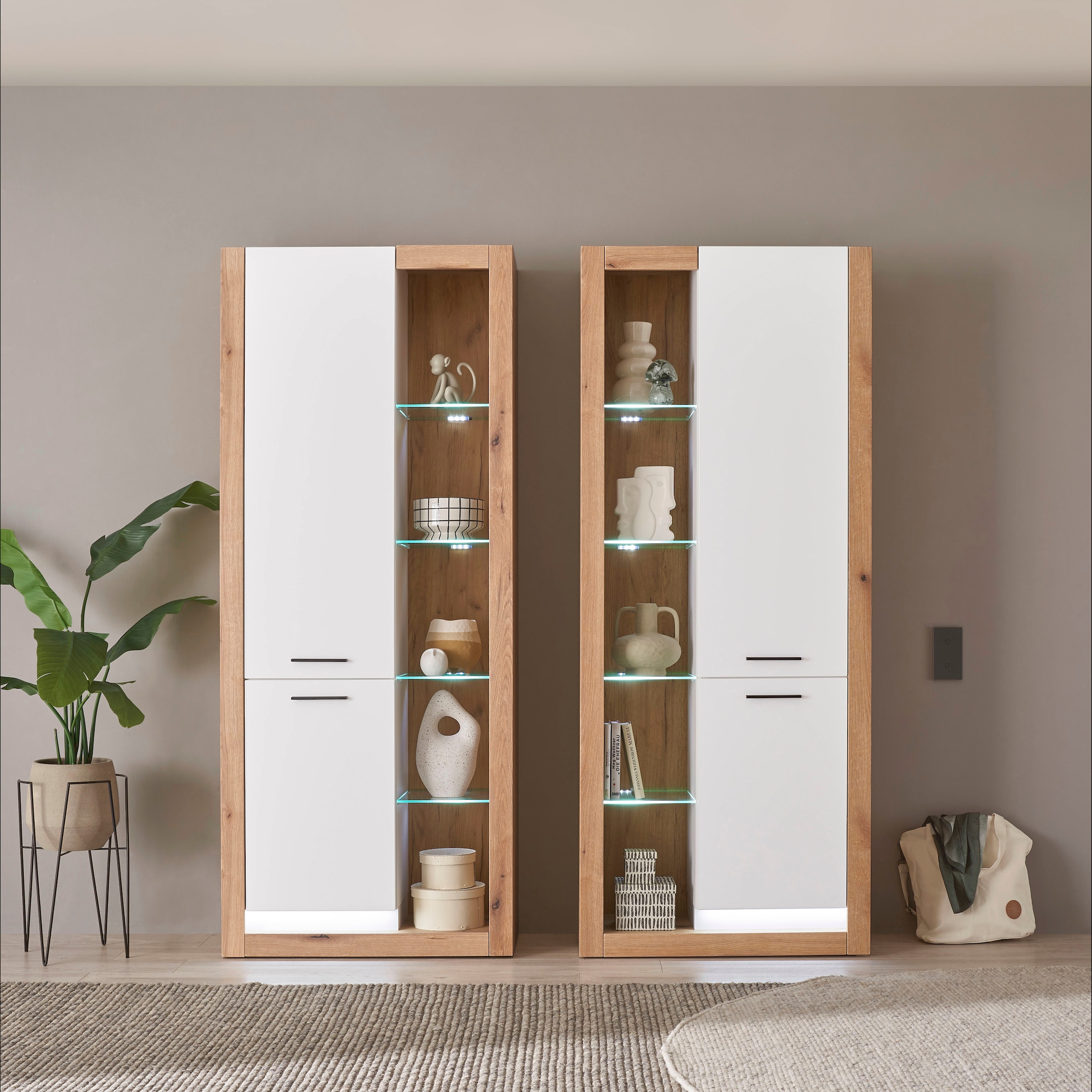 Image of Home affaire Wohnwand "Brixen, moderne Anbauwand, Wohnzimmer-Set, Eiche Evoke Dekor mit Weiss" Set, 2 Stk. tlg.