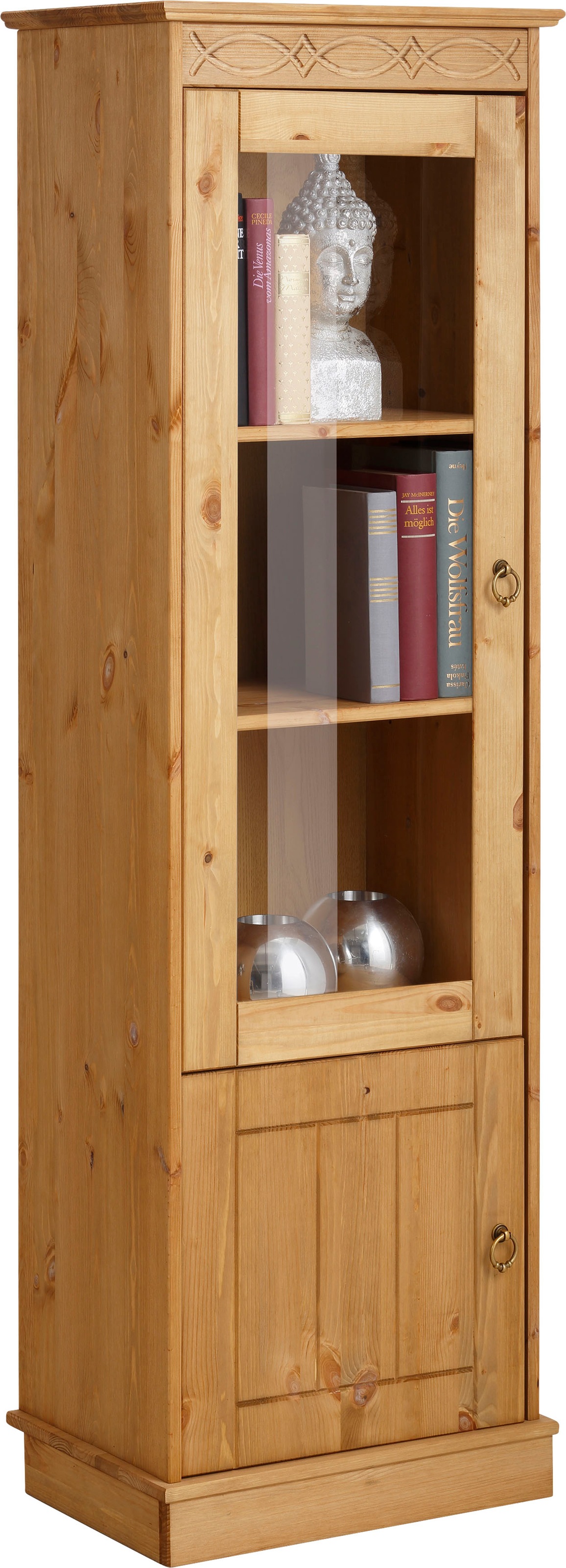 OTTO home Vitrine "Indra" aus massiver Kiefer, FSC, 2trg., Höhe 145 cm, dezentes Ornament