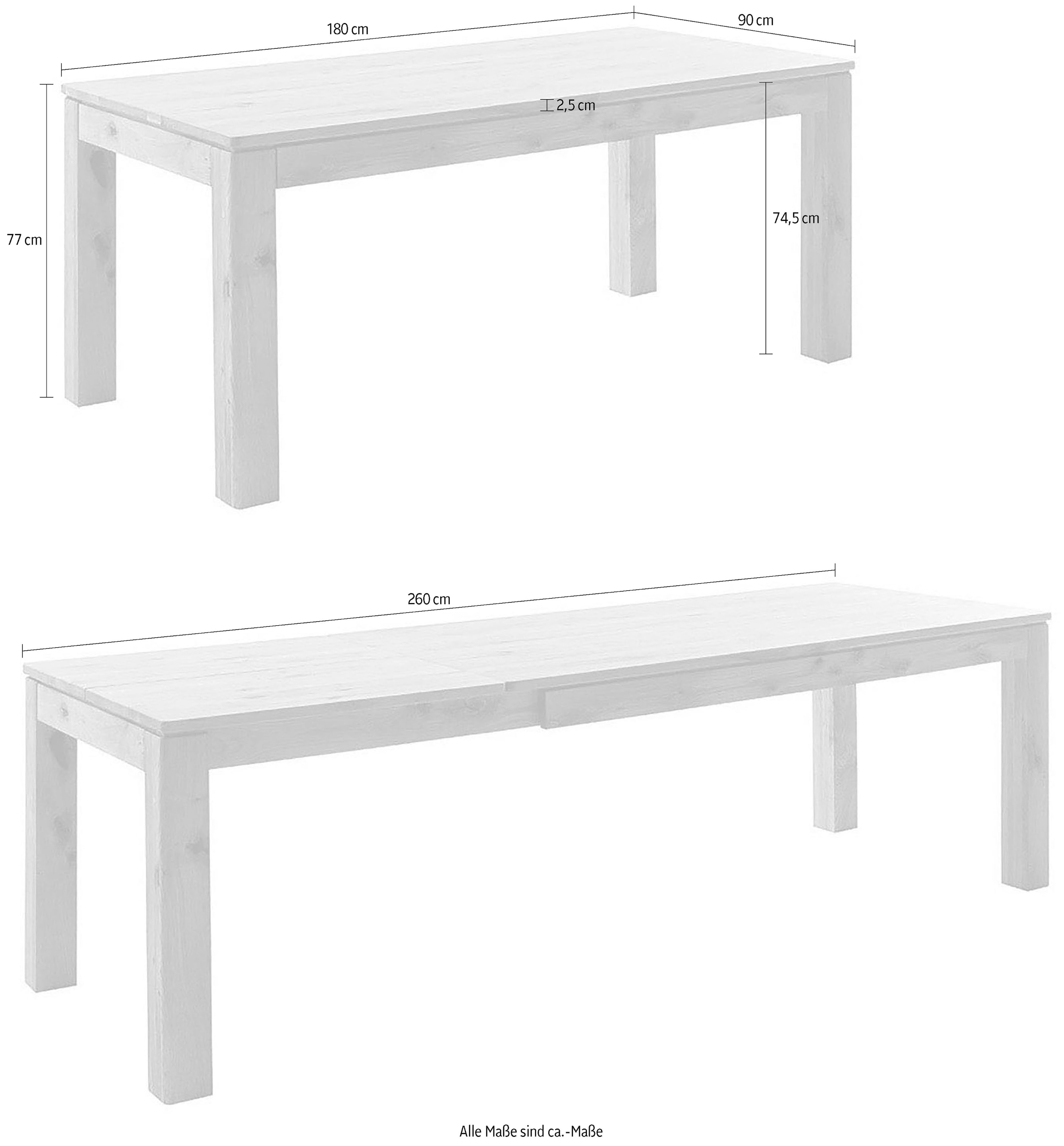 MCA furniture Esstisch »ETNA 4-Fuss Tisch« Einzelstück,  Massivholz,durchgehende Lamelle,Stollenfuss 10x10cm,Tischplatte 2,5cm