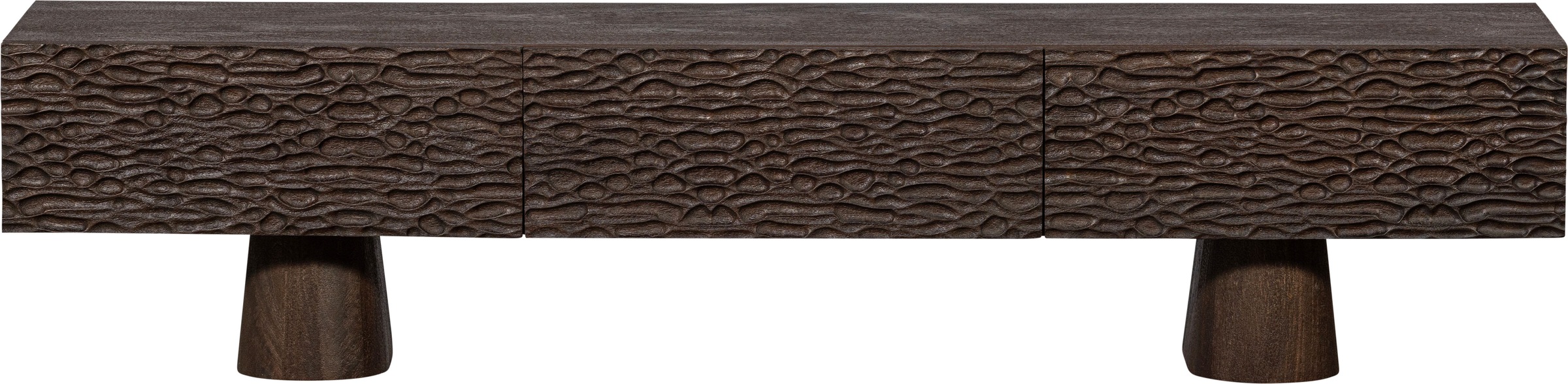 Image of WOOOD Lowboard "Crumble Mangoholz mit Relief-Türen, H 40 x B 180 x T 40 cm" Tragkraft Deckplatte 35 kg, Auszüge je 15 kg, natürliche Holzstruktur