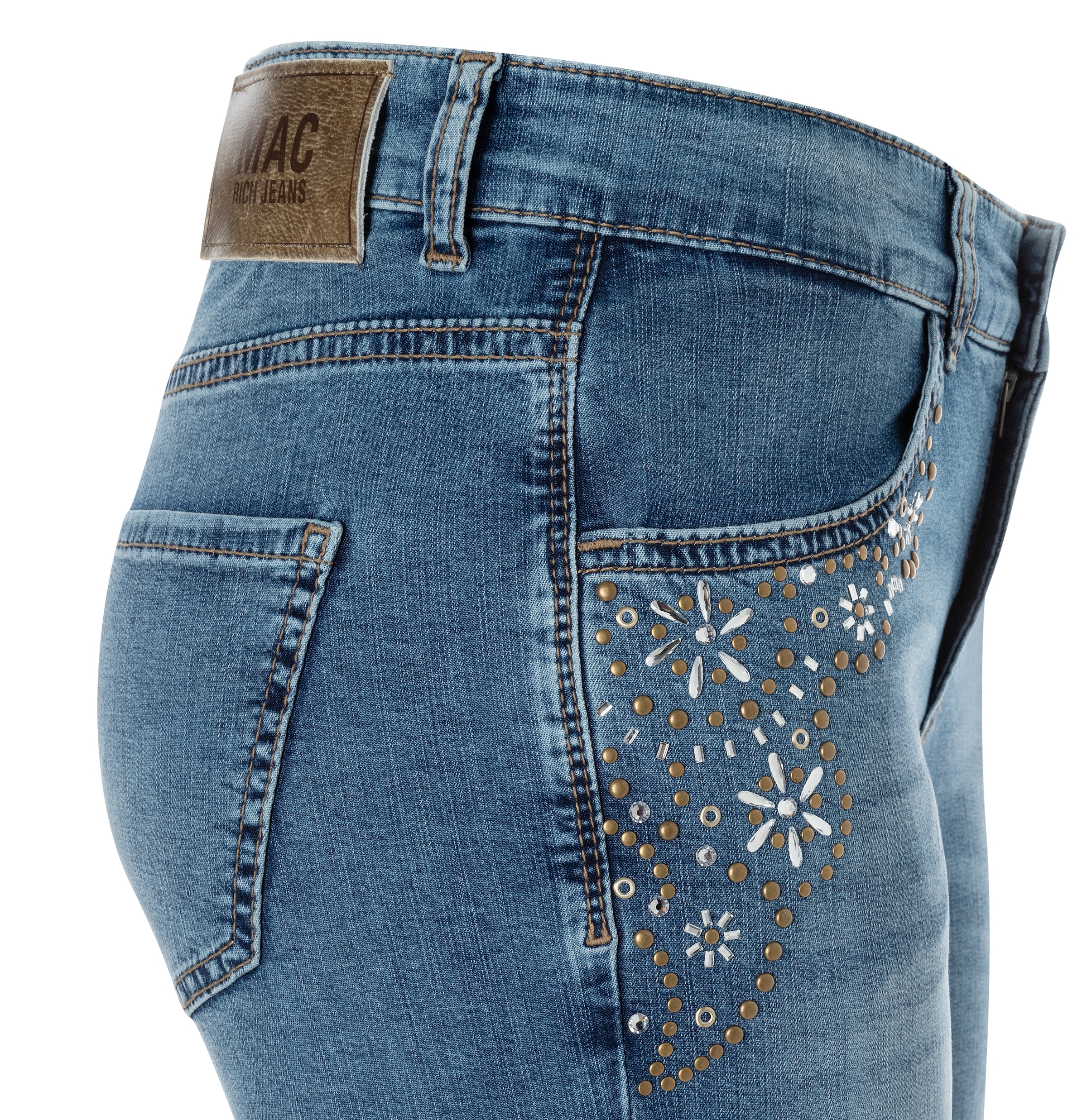 MAC Slim-fit-Jeans »RICH SLIM 7/8 flower« mit Schmucksteinen