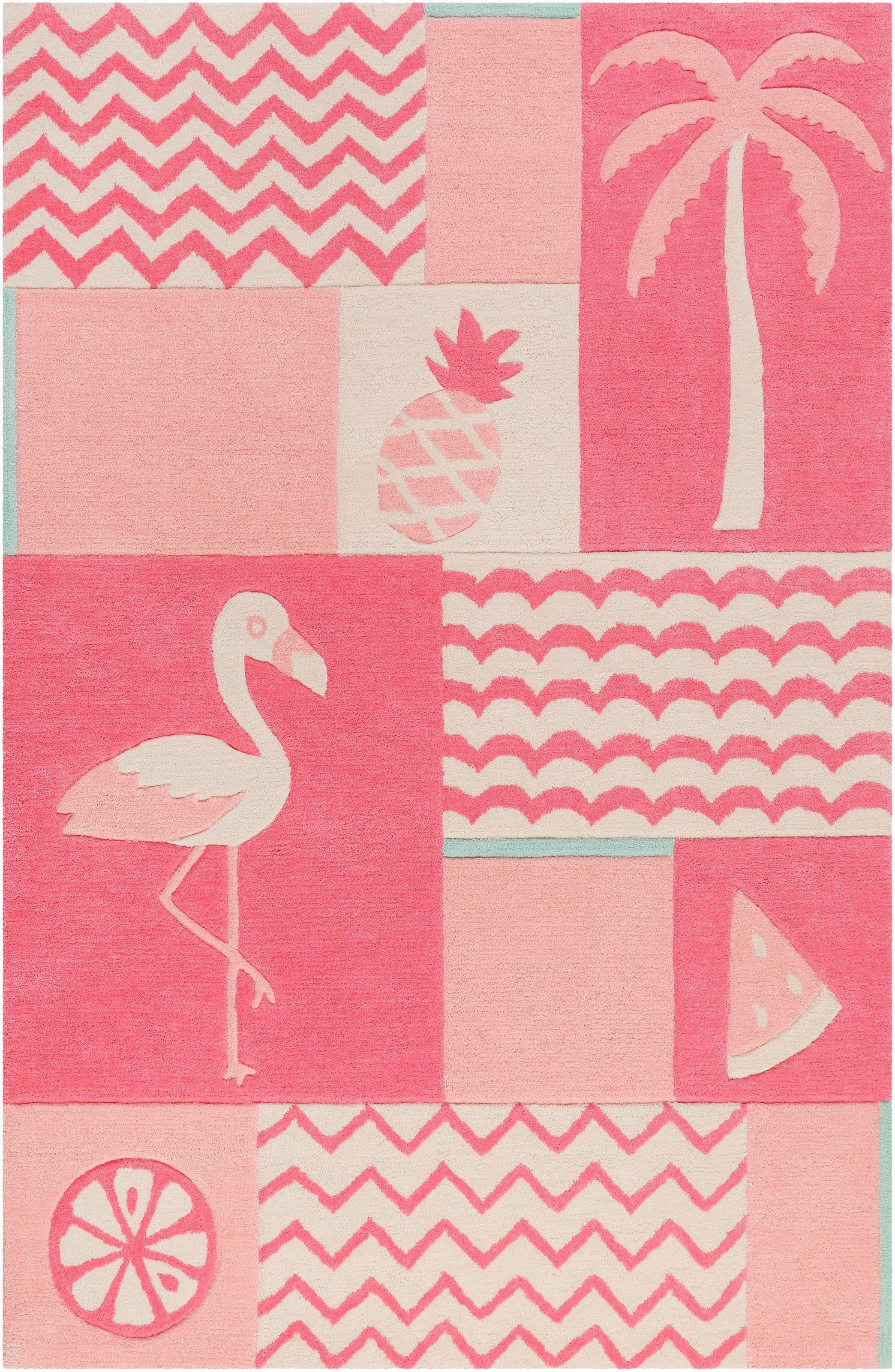SMART KIDS Kinderteppich »Fruity Flamingo«, rechteckig, 9 mm Höhe, Flamingos Palmen, Konturenschnitt