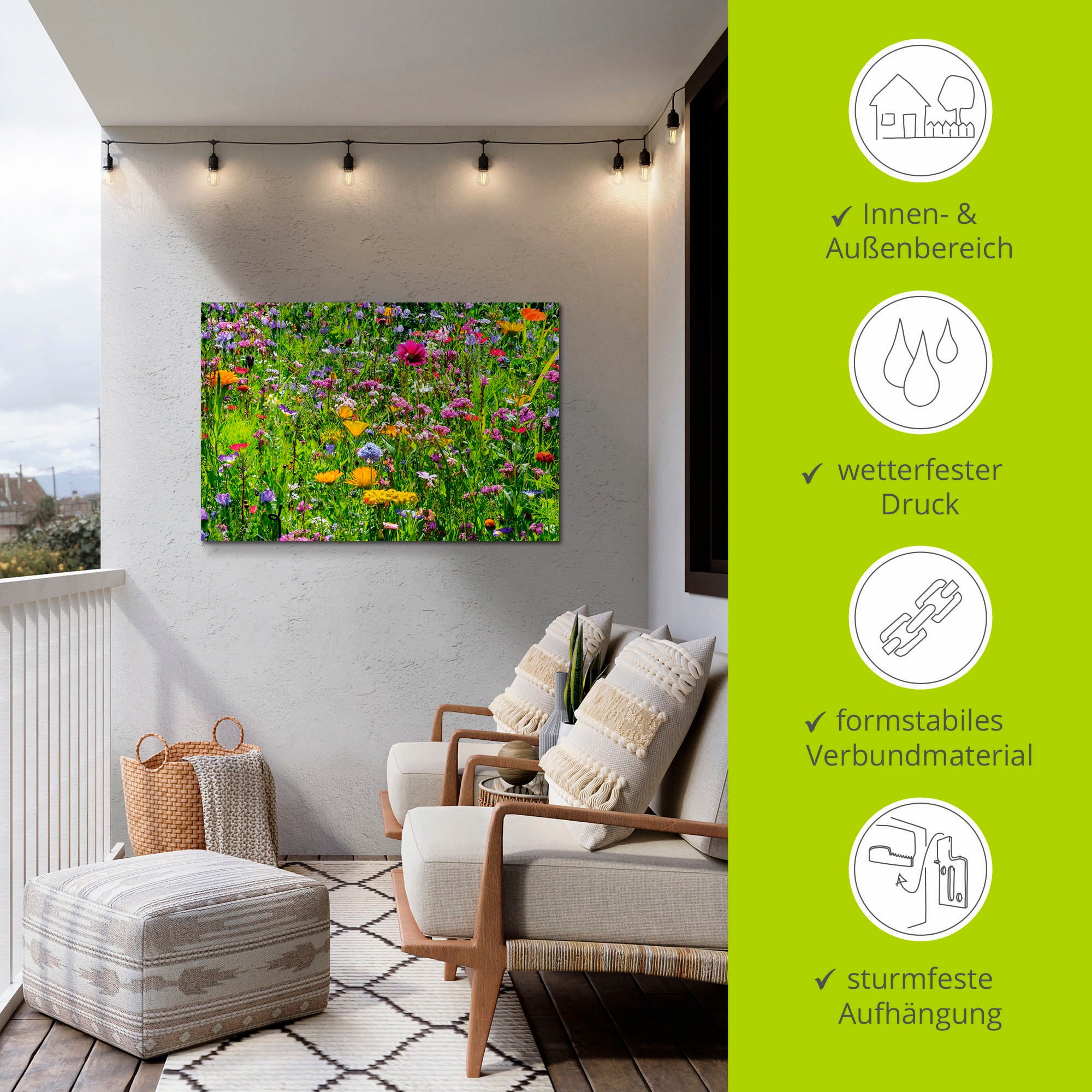 Artland Wandbild »Bunte Blumenwiese« Blumenwiese 1 Stk. tlg. für Innen- und Aussenbereich geeignet, Outdoorbild