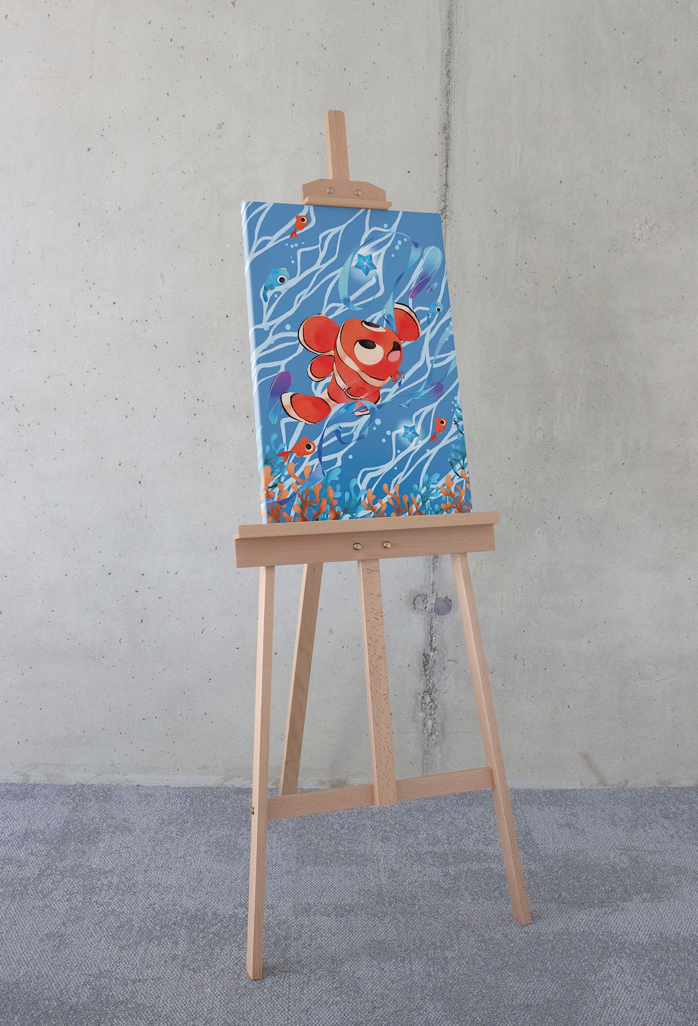 Image of Komar Leinwandbild "Carefree Nemo - Grösse 40 x 60 cm" Disney 40 x 60 cm (Breite x Höhe), 1 Stk. tlg. Keilrahmenbild mit Echtholzrahmen, Kinderzimmer