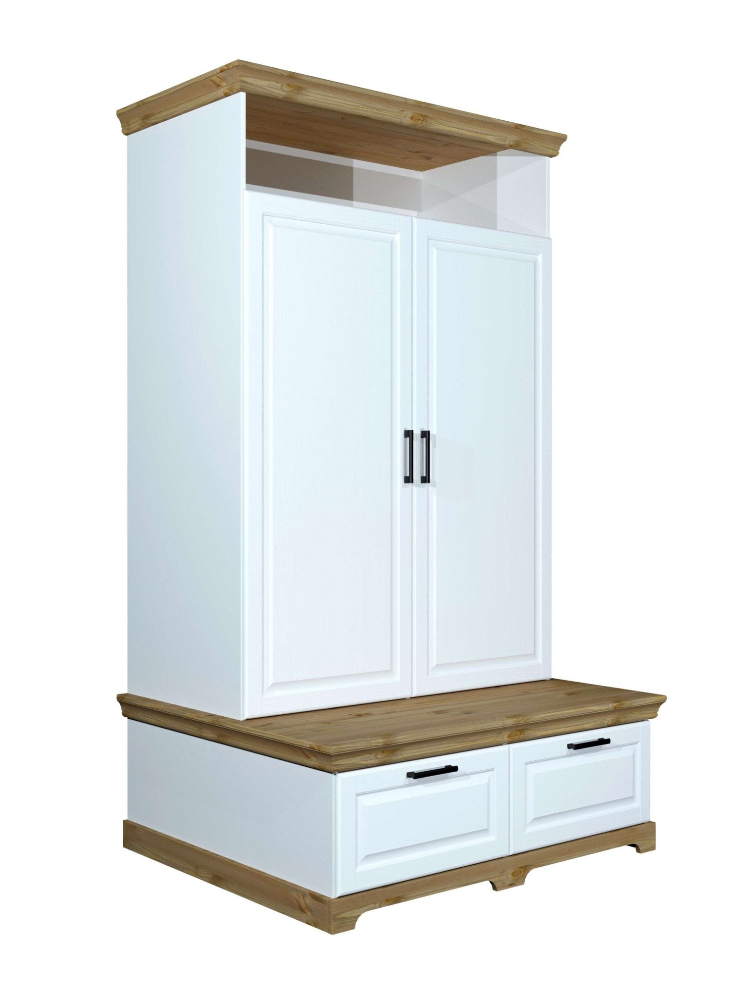 GOODproduct Kleiderschrank »Rügen Garderobenschrank, Drehtürenschrank, Schrank« FSC® zertifizierte massive Kiefer, Breite 127 cm, integrierte Bank