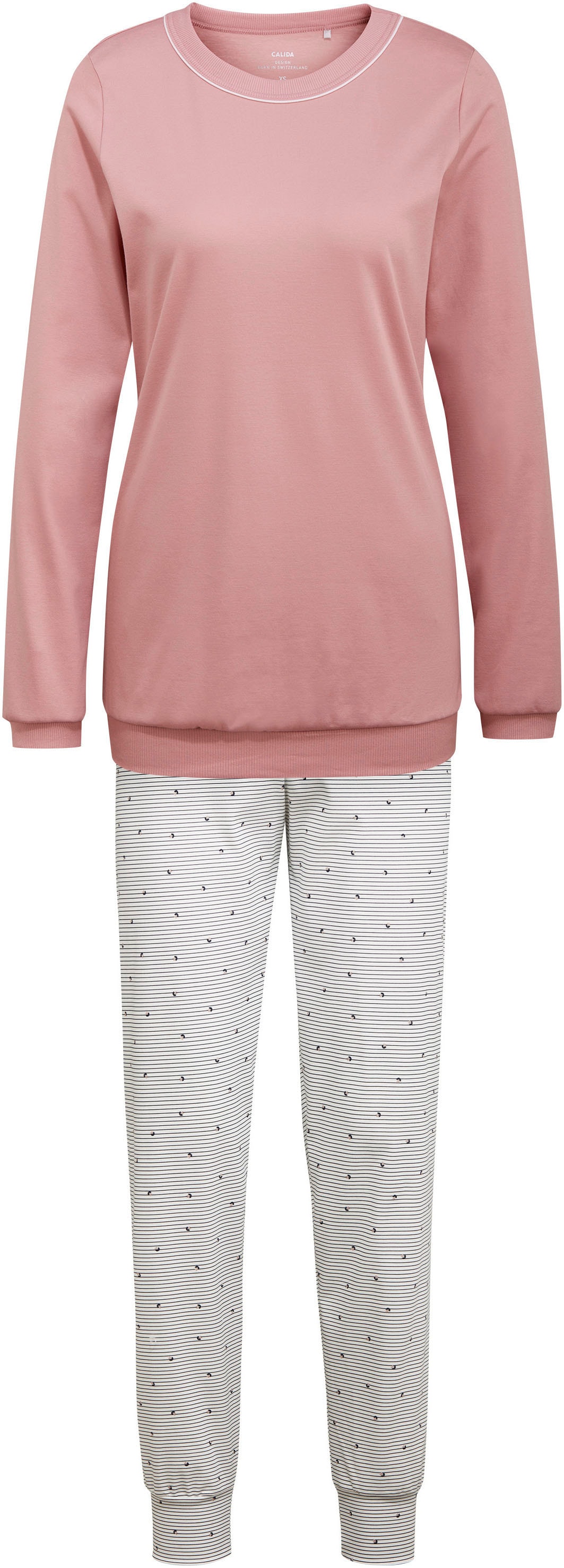 CALIDA Schlafanzug »Sweet Dreams«, (2 tlg.), Bündchen-Pyjama, feine Streifen und kleine Blümchen auf der Hose