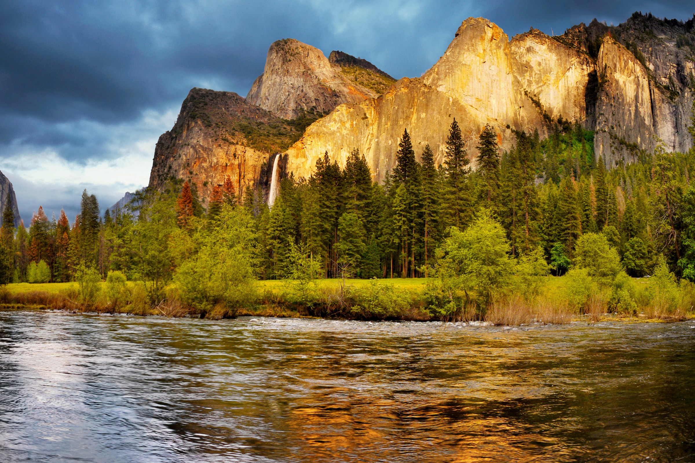 Image of Papermoon Fototapete "YOSEMITE TAL-FLUSS GEBIRGE WALD BERGE SONNE WASSERFALL"