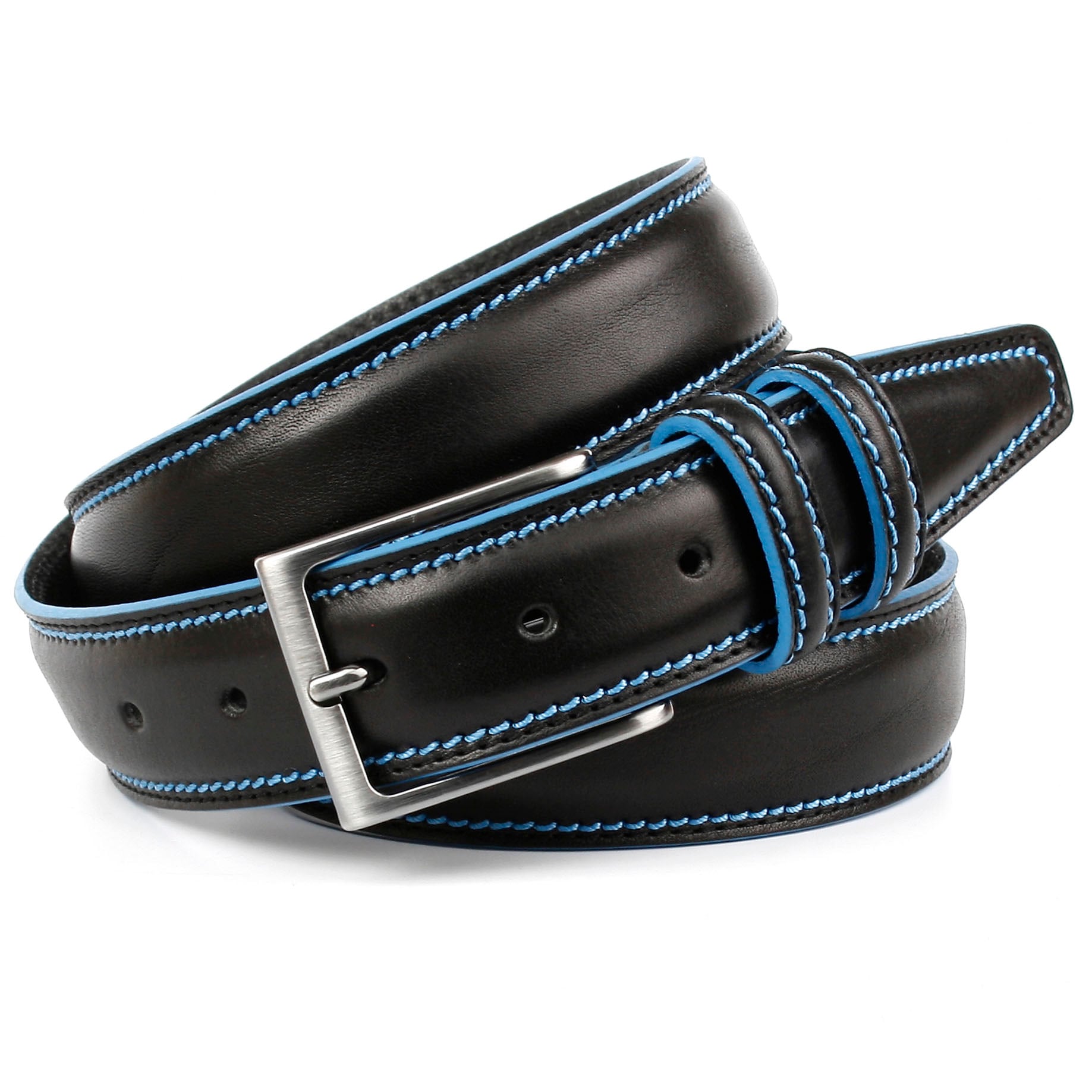 Image of Anthoni Crown Ledergürtel mit Kontrast Stitching in blau