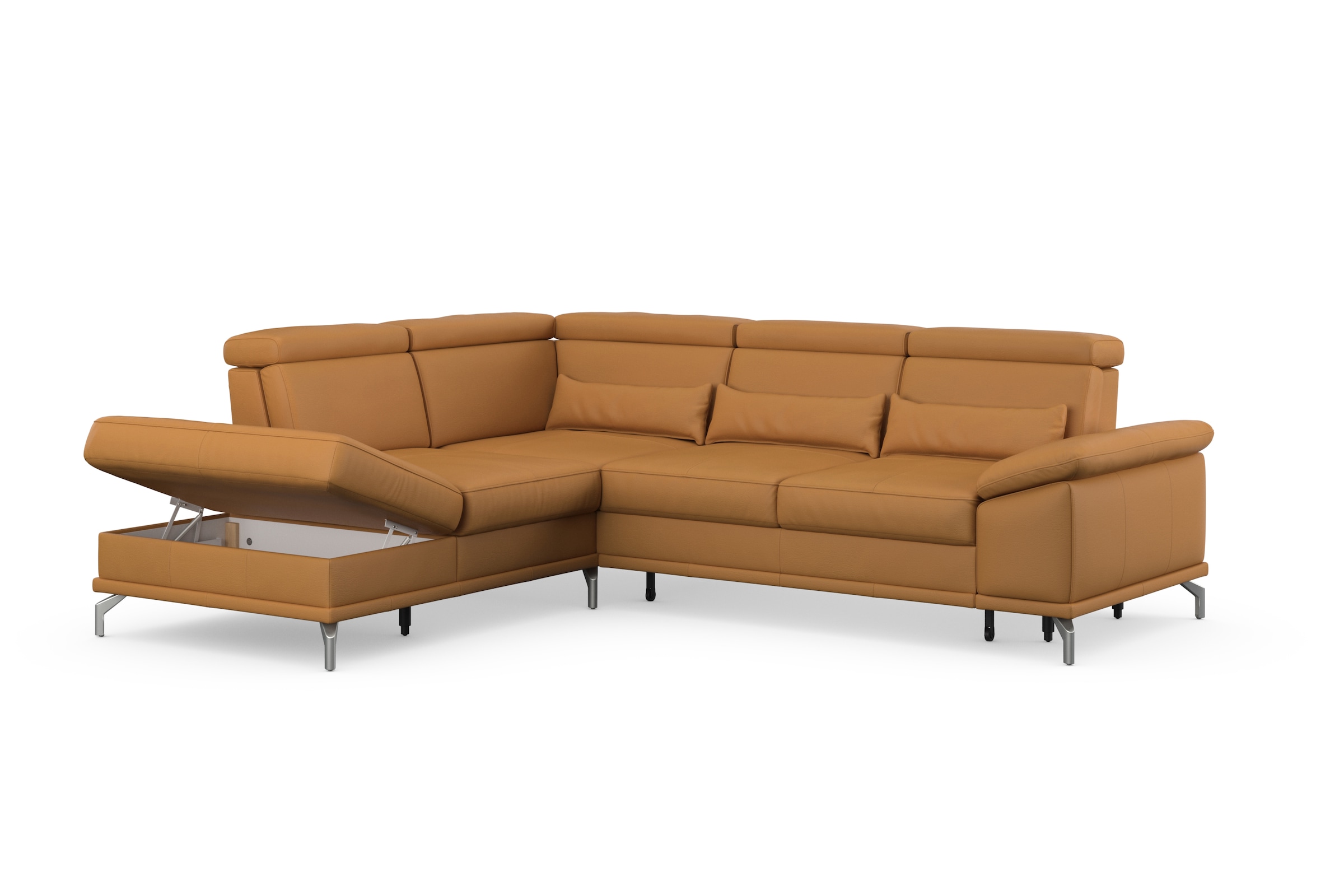 sit&more Ecksofa »Cabrio L-Form, mit Sitztiefenverstellung, Arm- und Kopfteilverstellung«, 3 Nierenkissen, Federkern, optional Bettfunktion und Stauraum