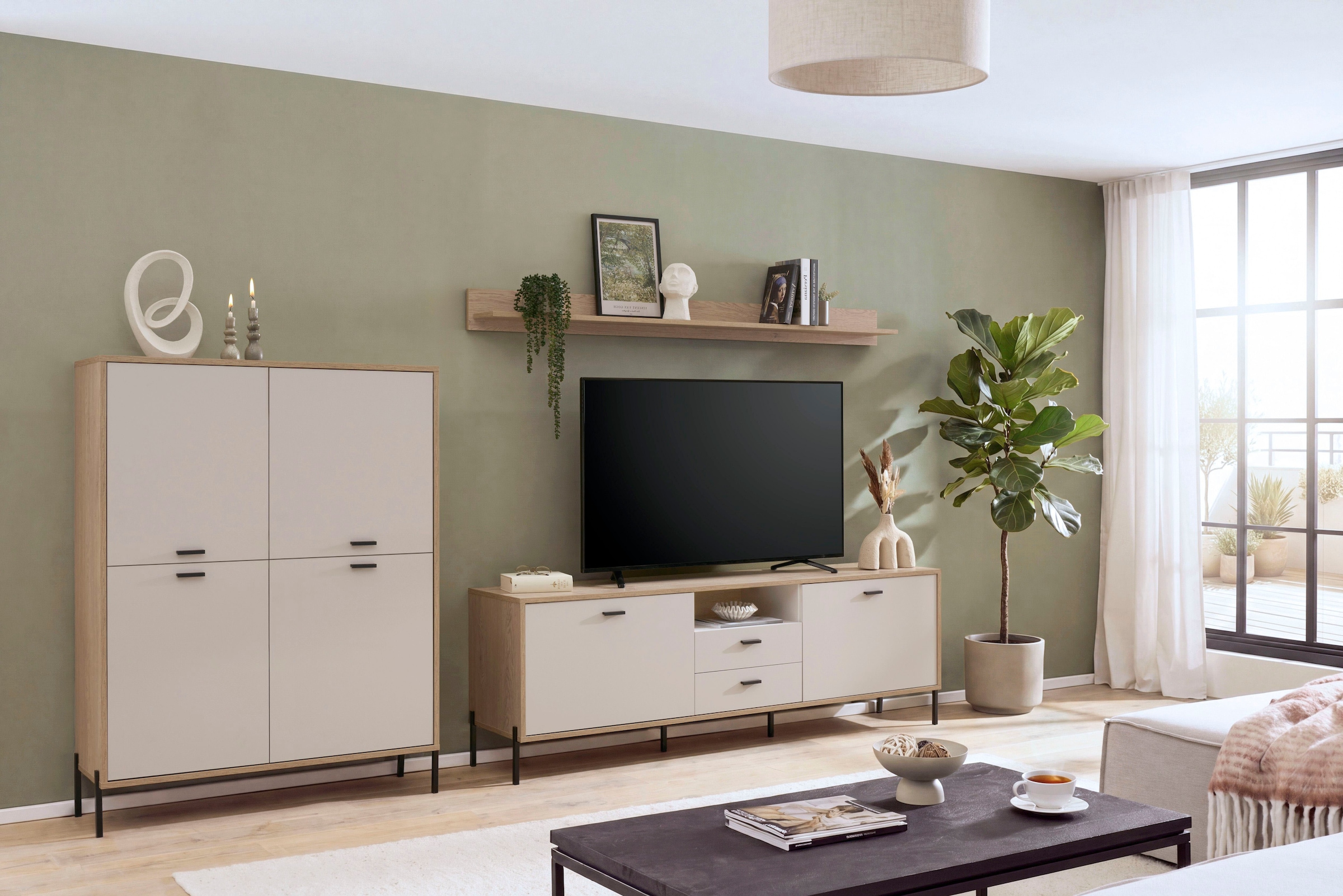 Home affaire Buffet haut »Fredericia, Hochkommode, modernder Stauraum in Kaschmir« intemporel, poignées et pieds en métal noir, espace de rangement suffisant