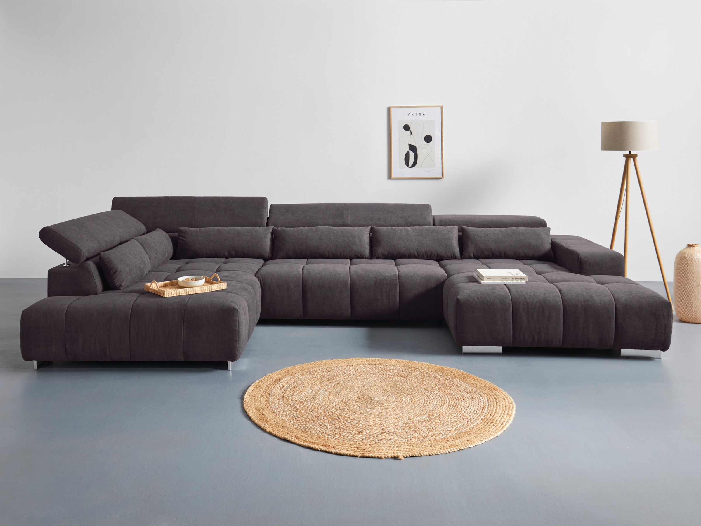 COTTA Wohnlandschaft »Orion U-Form, B: 409 cm« mit Kopfteilverstellung & 6 Nierenkissen