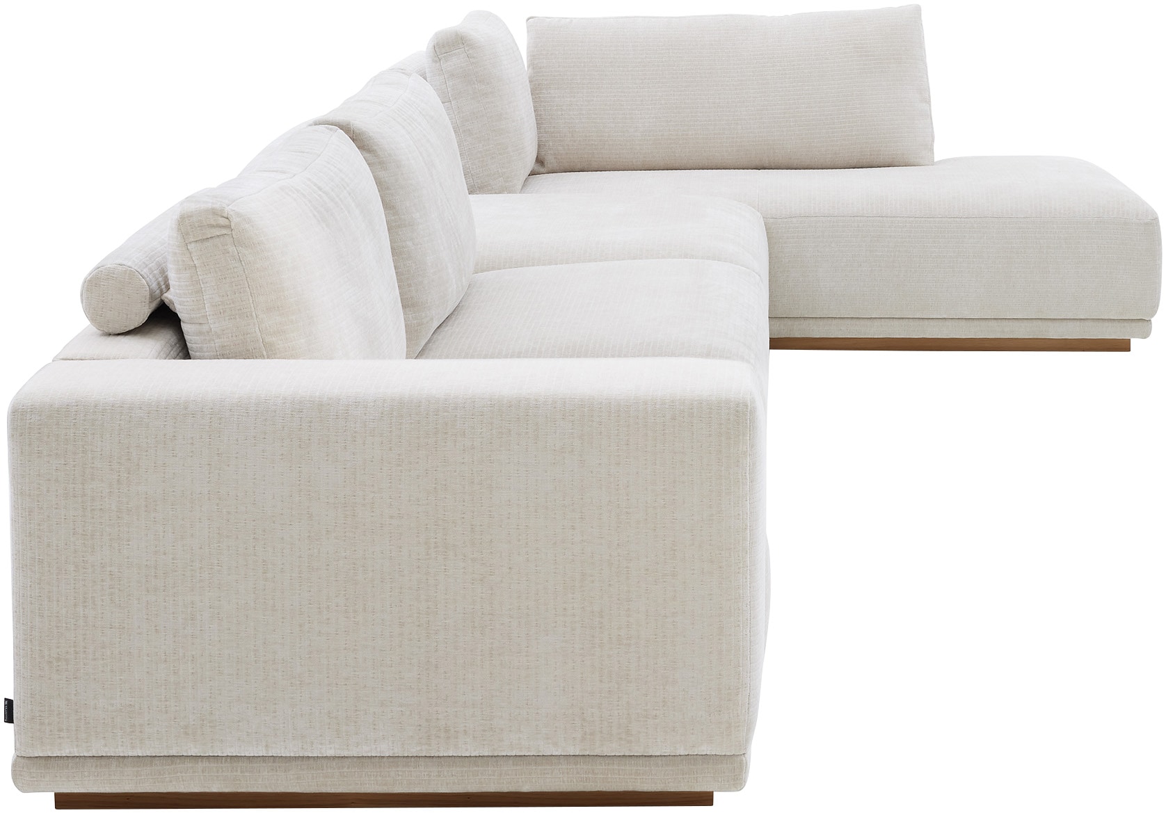 Musterring Paysage de salon »JustB! PM200 bequem, wahlw. Sitzvorzug, Breite 395cm, Holzsockel« canapé modulable accoudoir gauche, angle droit et pouf. Sans coussin d'assise
