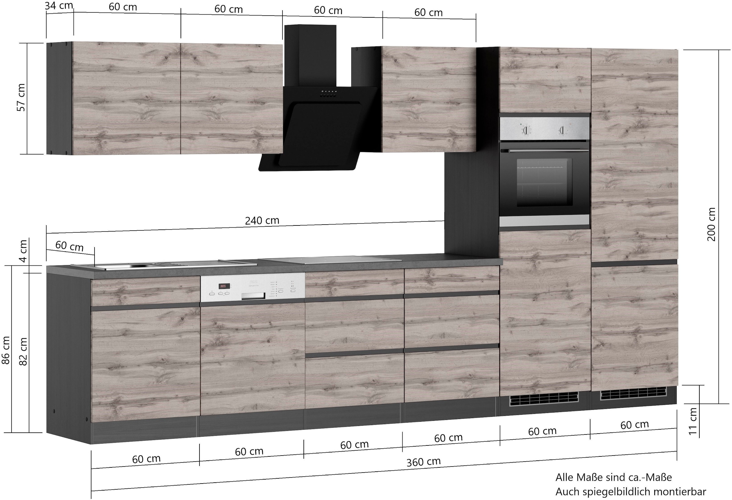 KOCHSTATION Kitchenette »KS-Riesa« Largeur d’installation 360 cm, sans appareils électriques