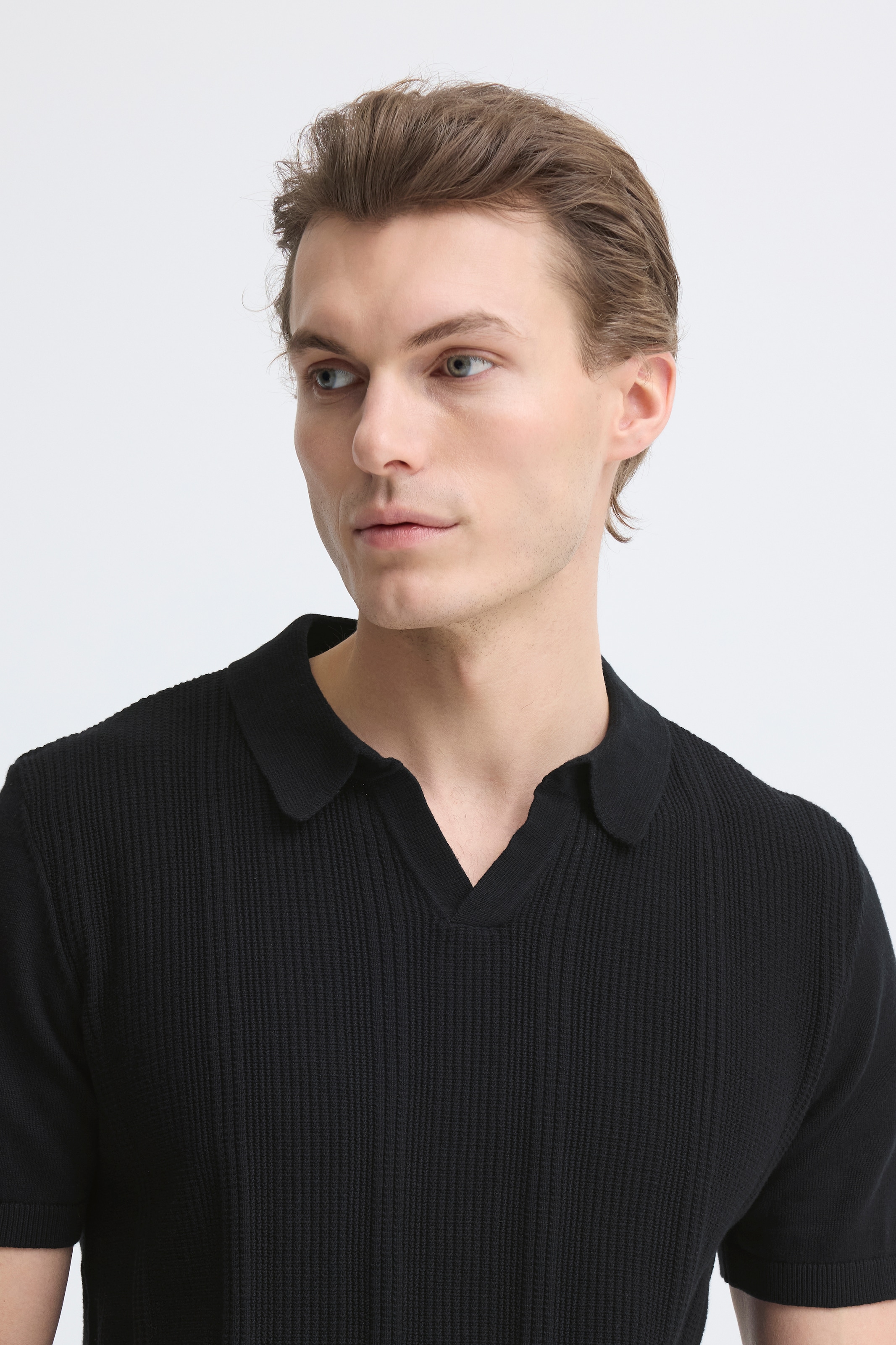 Blend Pull à col polo »BHBARON SPLIT POLO PPNOOS« en coton, coupe régulière, uni, manches courtes, col en V
