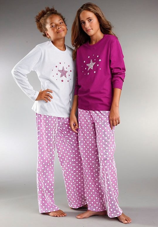 Image of petite fleur by Lascana Pyjama 4 tlg. langer Schlafanzug mit Sternendruck, aus Baumwolle
