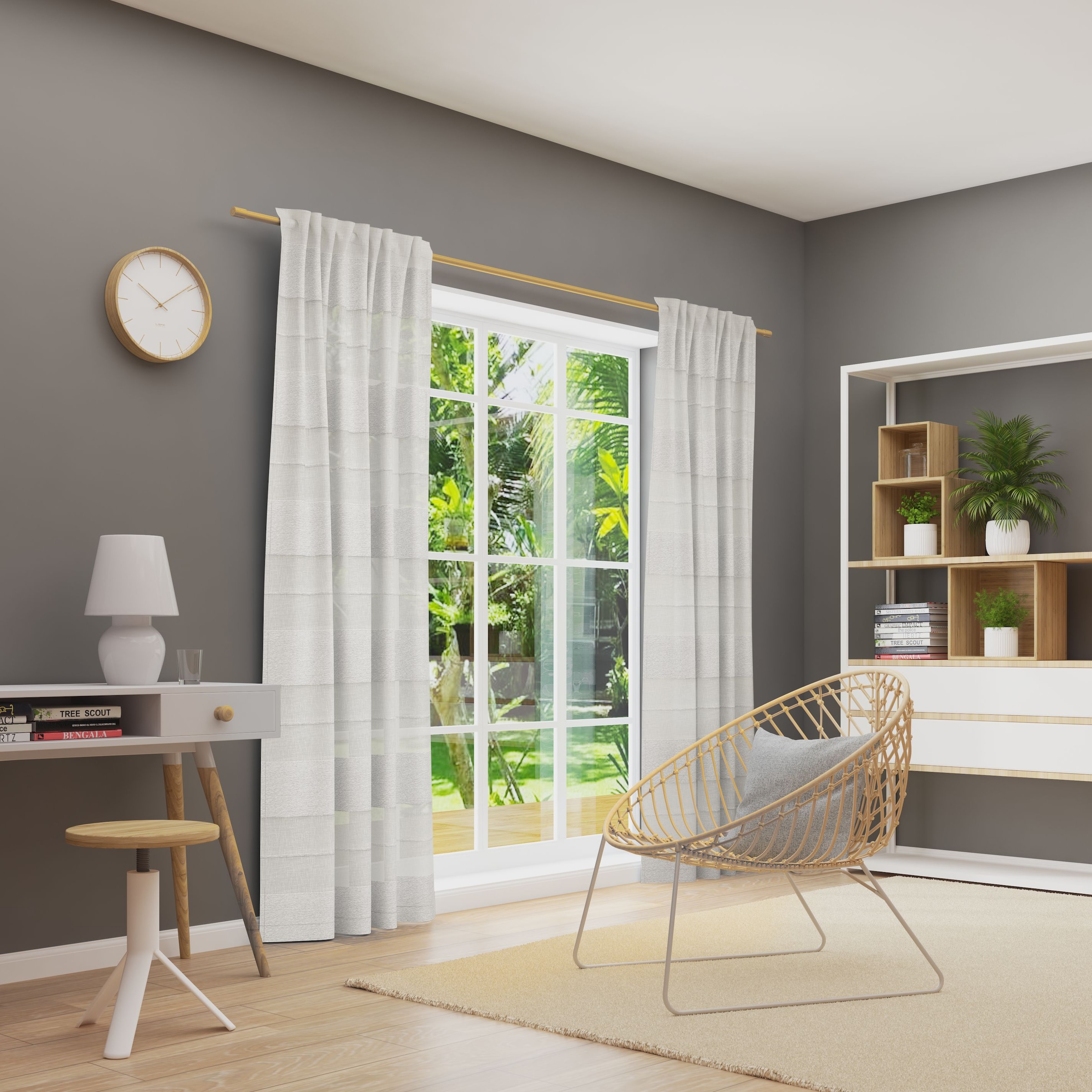Neutex for you! Rideau »FENJA« Bande multifonctionnelle 1 cuis tlg. Tissu jacquard semi-transparent à structure rayée