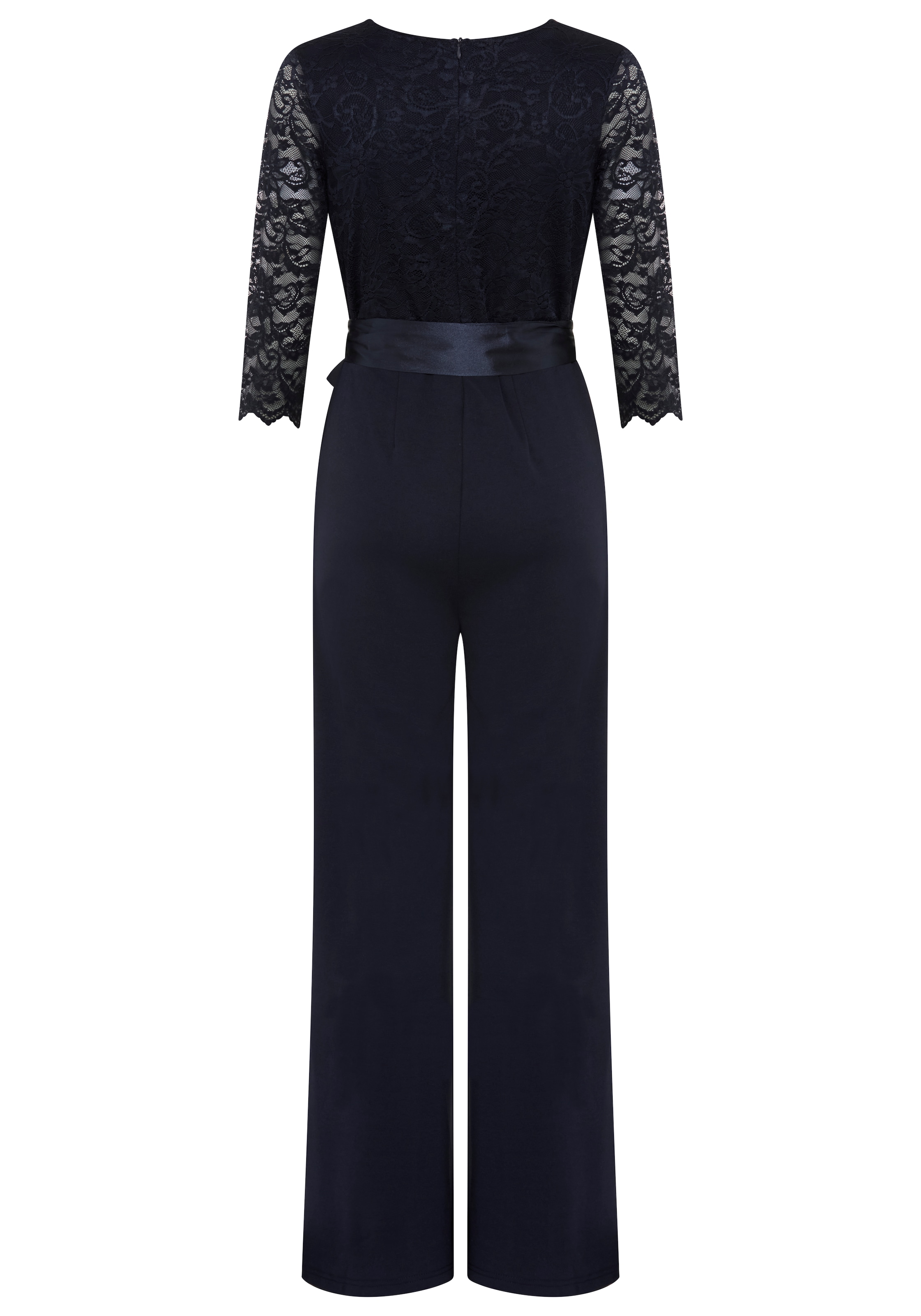 Laura Scott Jumpsuit mit Spitzenoberteil und Satin-Bindegürtel