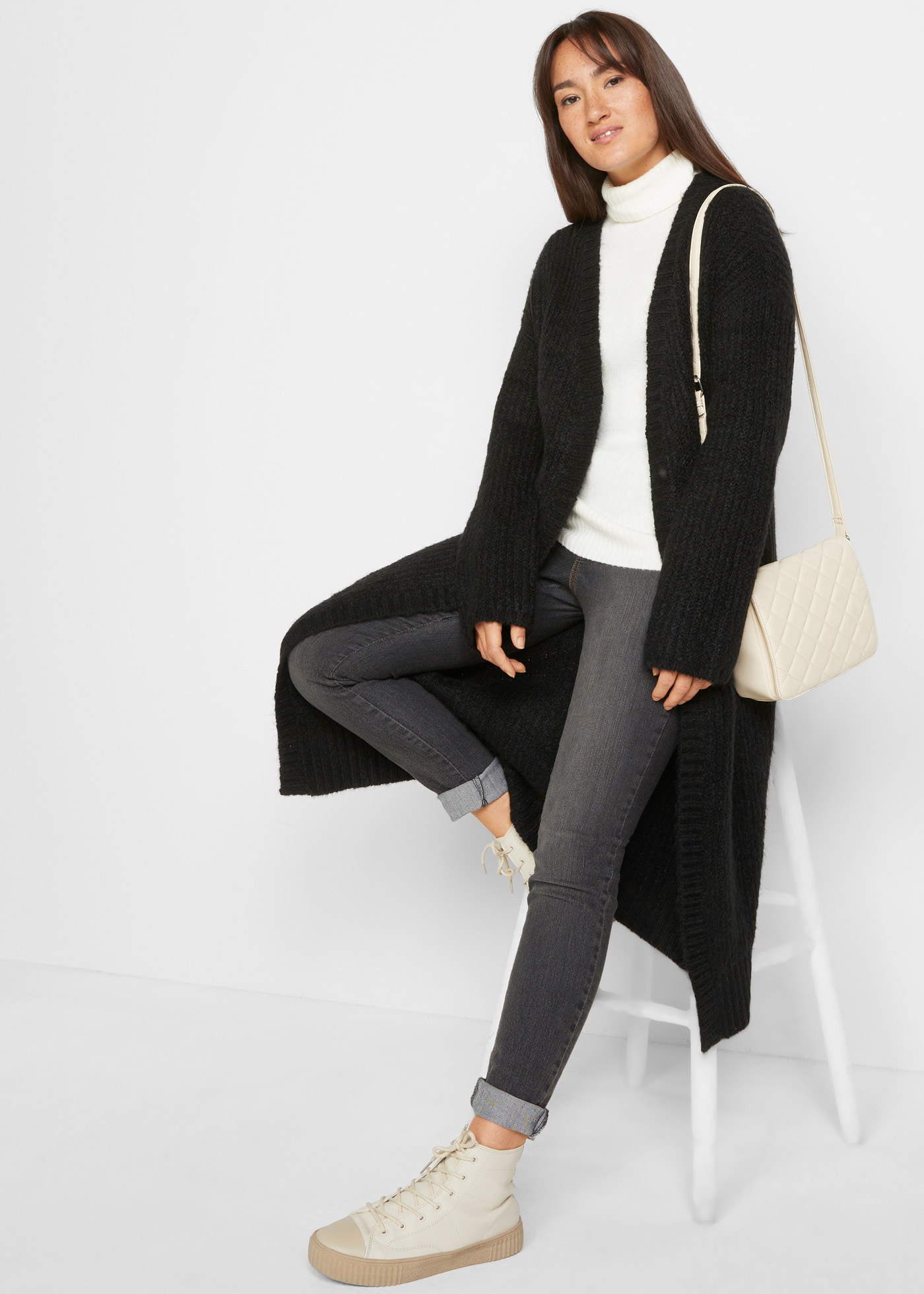 bonprix Manteau en tricot aus Baumwollmischung, Oversize-Look, Loose fit, unifarben