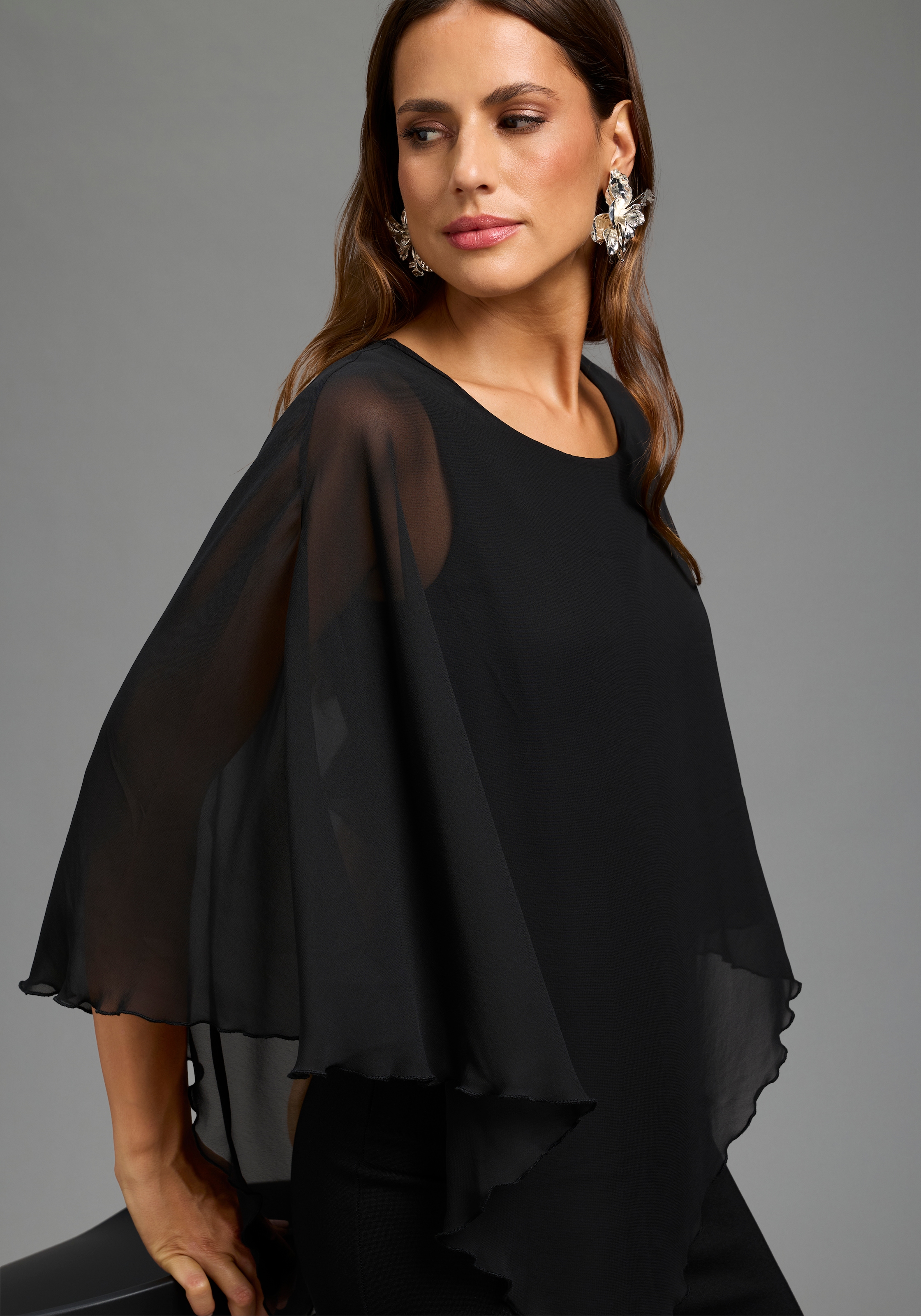 Laura Scott Robe de soirée »mit Chiffon« en aspect uni, en mélange de matériaux avec nervure Milano