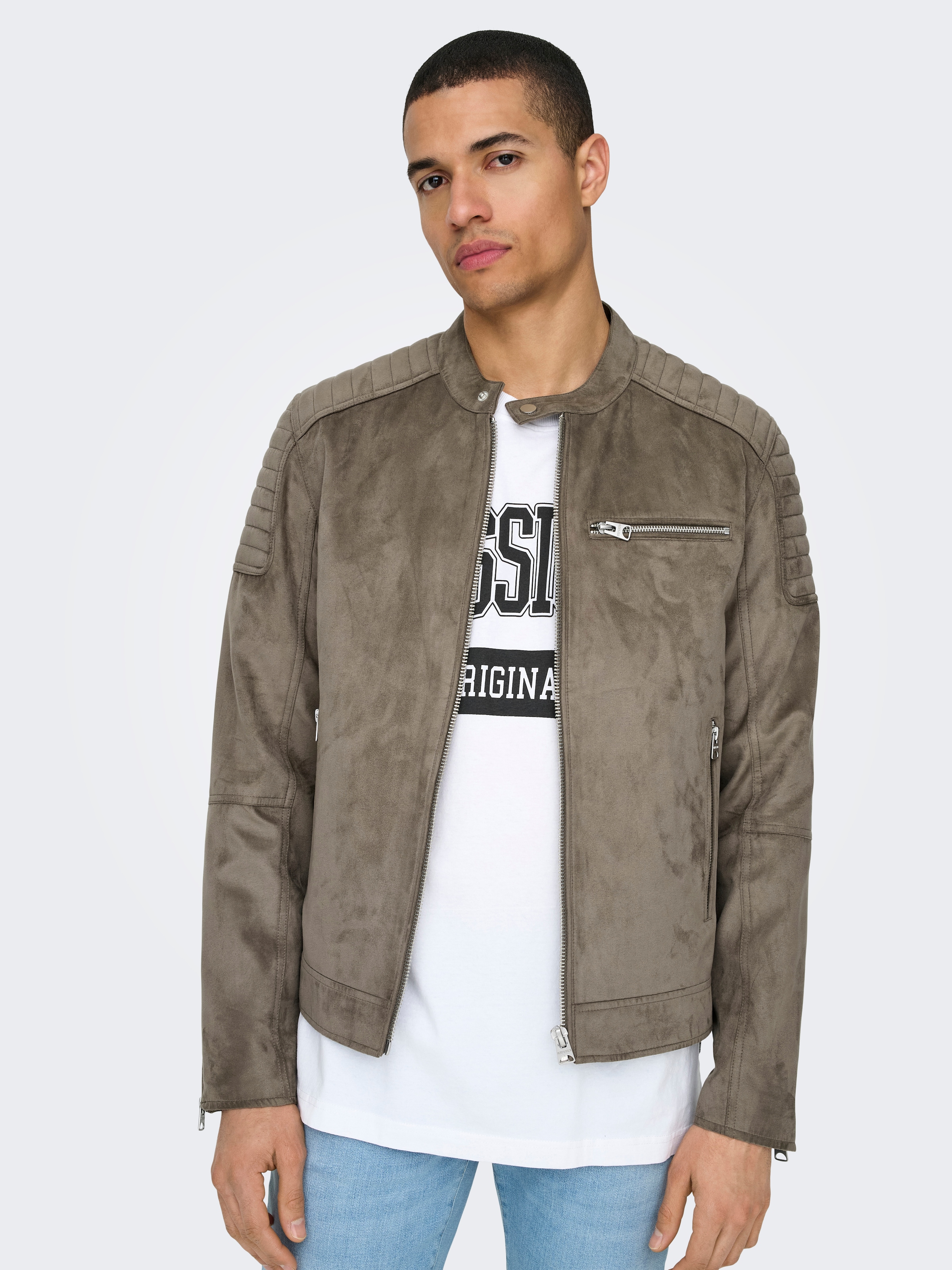ONLY & SONS Lederimitatjacke »ONSGUS FAUX SUEDE RACER JACKET OTW NOOS«, ohne Kapuze