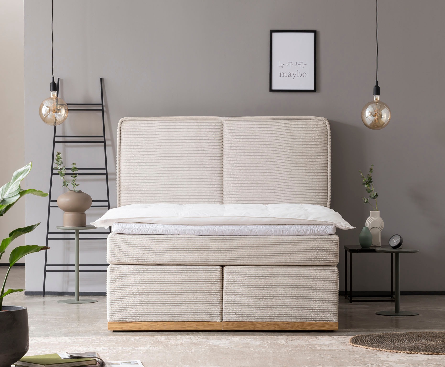 Home affaire Boxspringbett »SHERWOOD Hotelbett, Polsterbett«, Hochwertiger Cord,weiche Velours-Struktur, mit Topper, Eiche