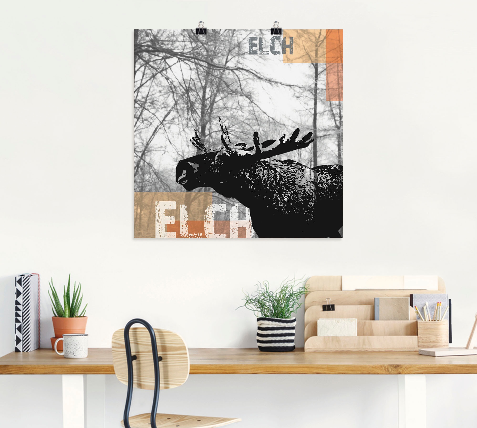 Artland Poster »Elch«, Wildtiere, (1 St.), als Alubild, Leinwandbild, Wandaufkleber oder Poster in versch. Grössen
