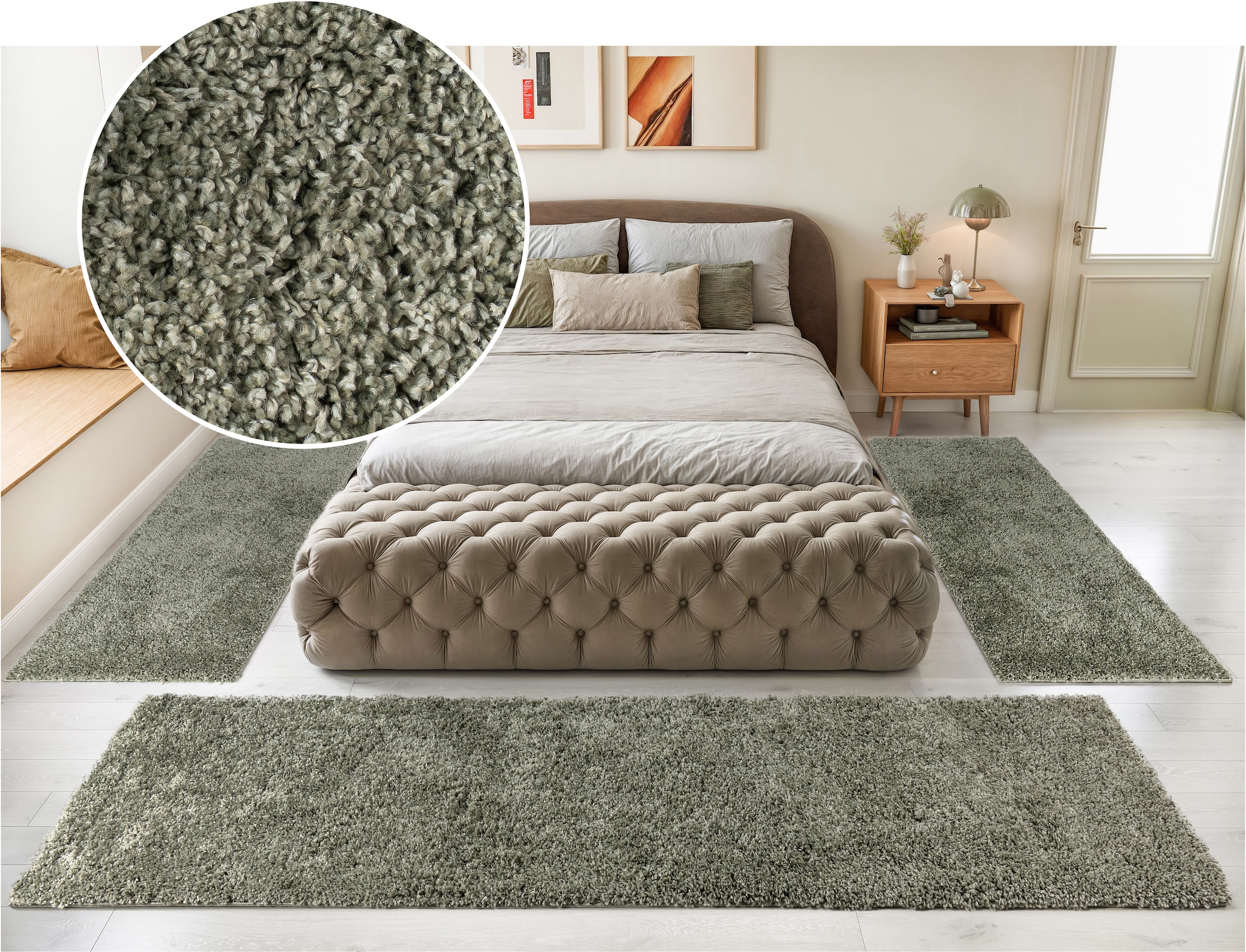 GOODproduct Bordure de lit »Viva« Höhe 45 mm 3 cuis tlg. Bettvorleger, Läufer-Set, Uni-Farben, einfarbig, besonders kuschelig