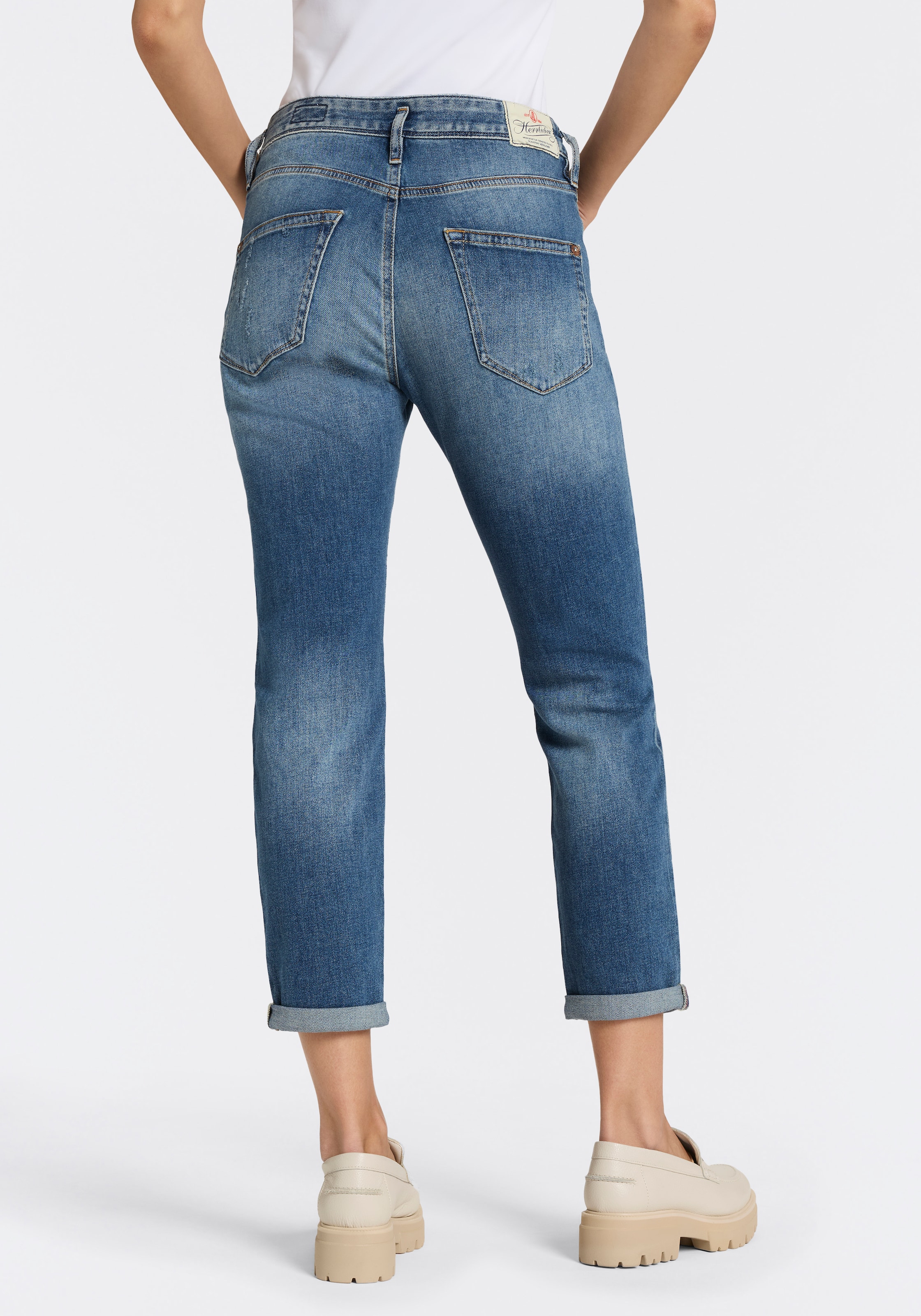 Herrlicher Jeans boyfriend »Shyra Cropped Denim Stretch« mit Abnähern, Umschlagsaum