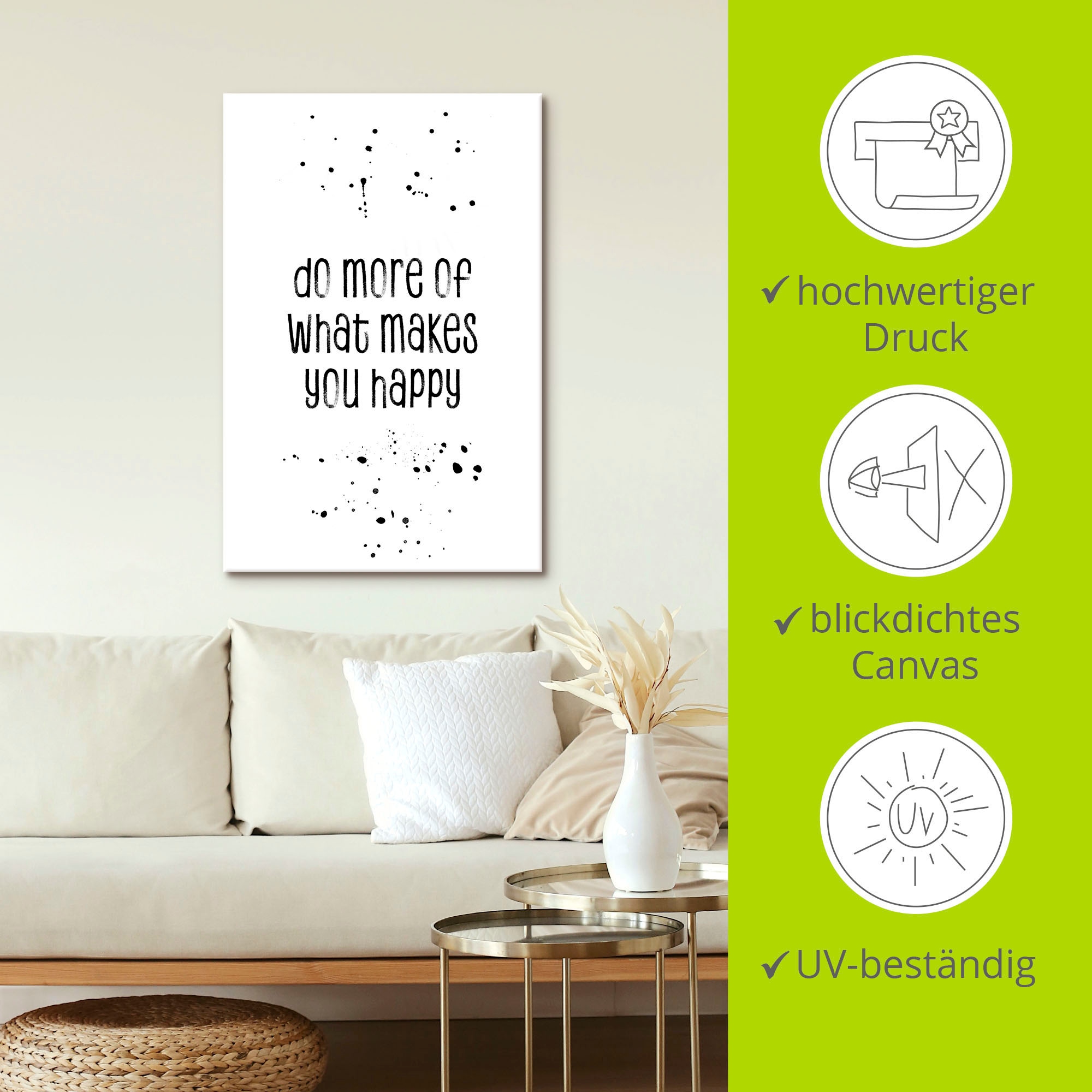 Artland Tableau sur toile »Mehr von dem, was glücklich macht« 1 cuis tlg. auf Holzrahmen gespannt
