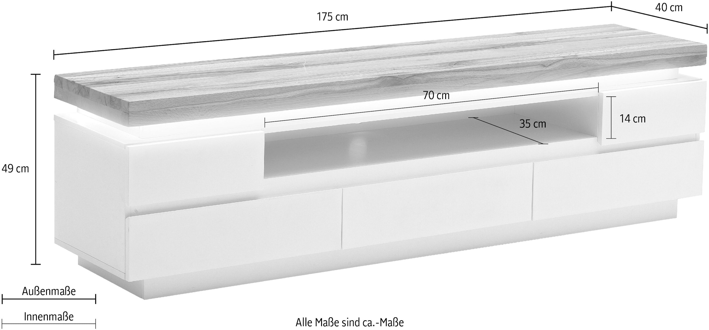 MCA furniture Lowboard »Romina«, mit LED Beleuchtung weiss dimmbar, inkl. Fernbedienung
