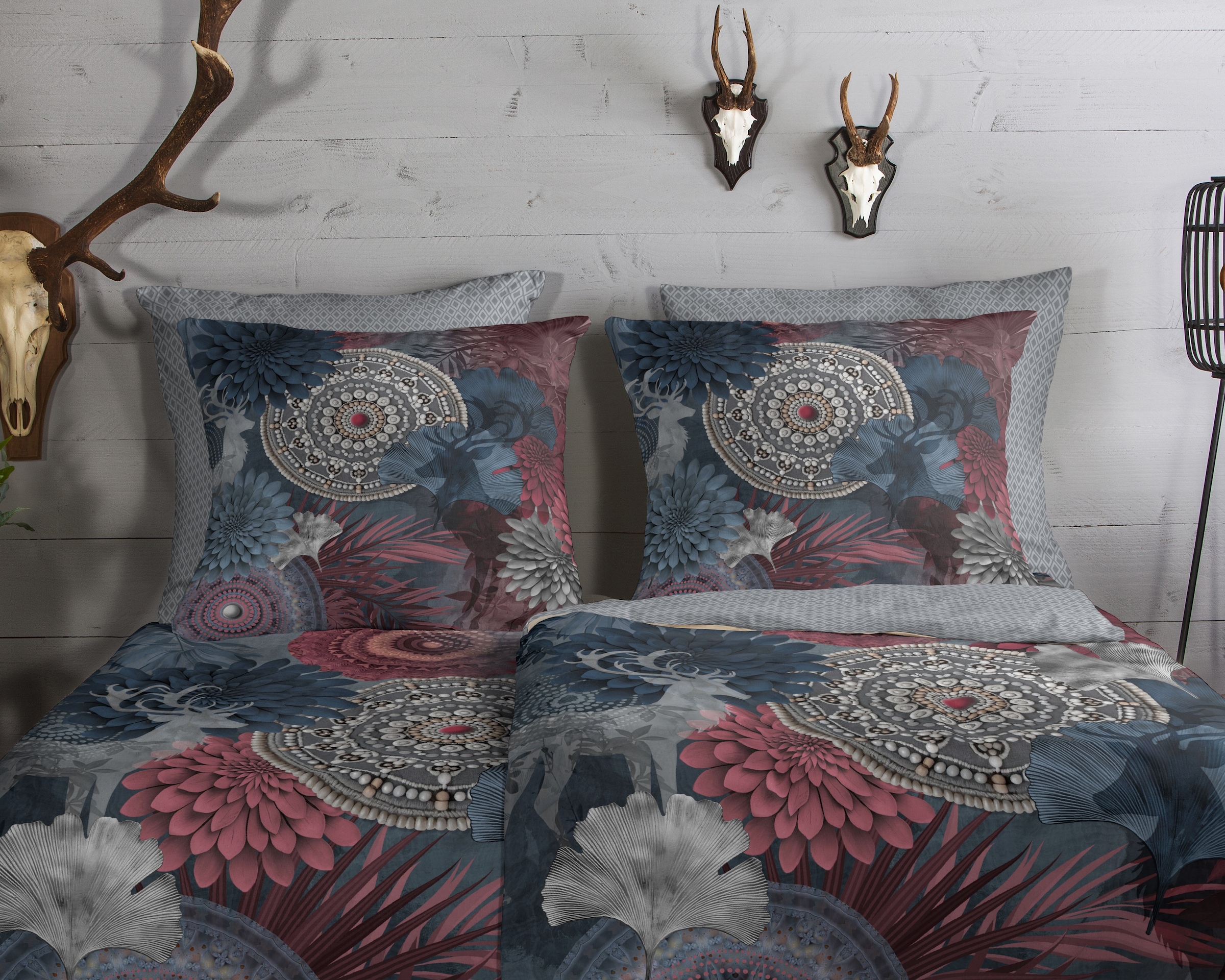 hip Linge de lit réversible »Makenna« 2 cuis tlg. Flanell, Biber, Winter, Warm, Reissverschluss, Wende, Mandala, Hirsch