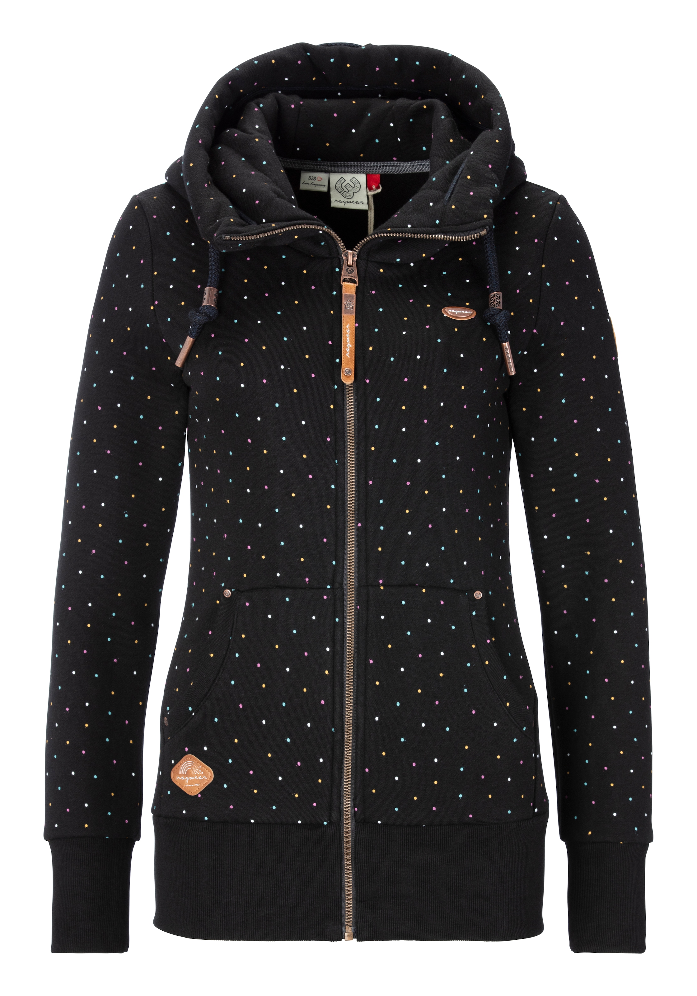 Ragwear Kapuzensweatjacke »NESKA DOTS MULTICOLOR ZIP O«, Longsleeve Jacke im Multicolor-Allover-Dots-Print-Design