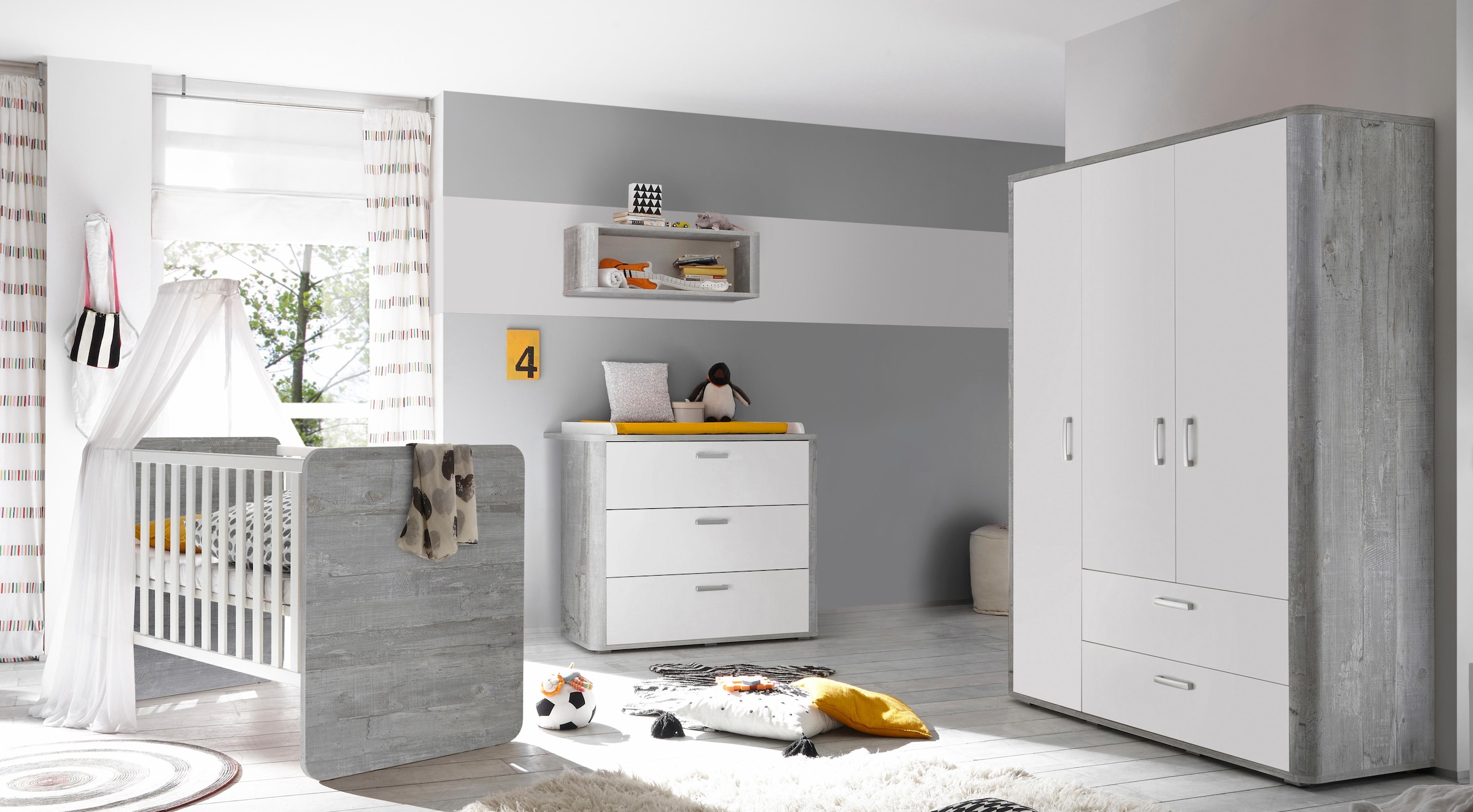 Babyzimmer-Komplettset »Aarhus«, (Set, 3-teilig: Bett, Wickelkommode und Schrank)