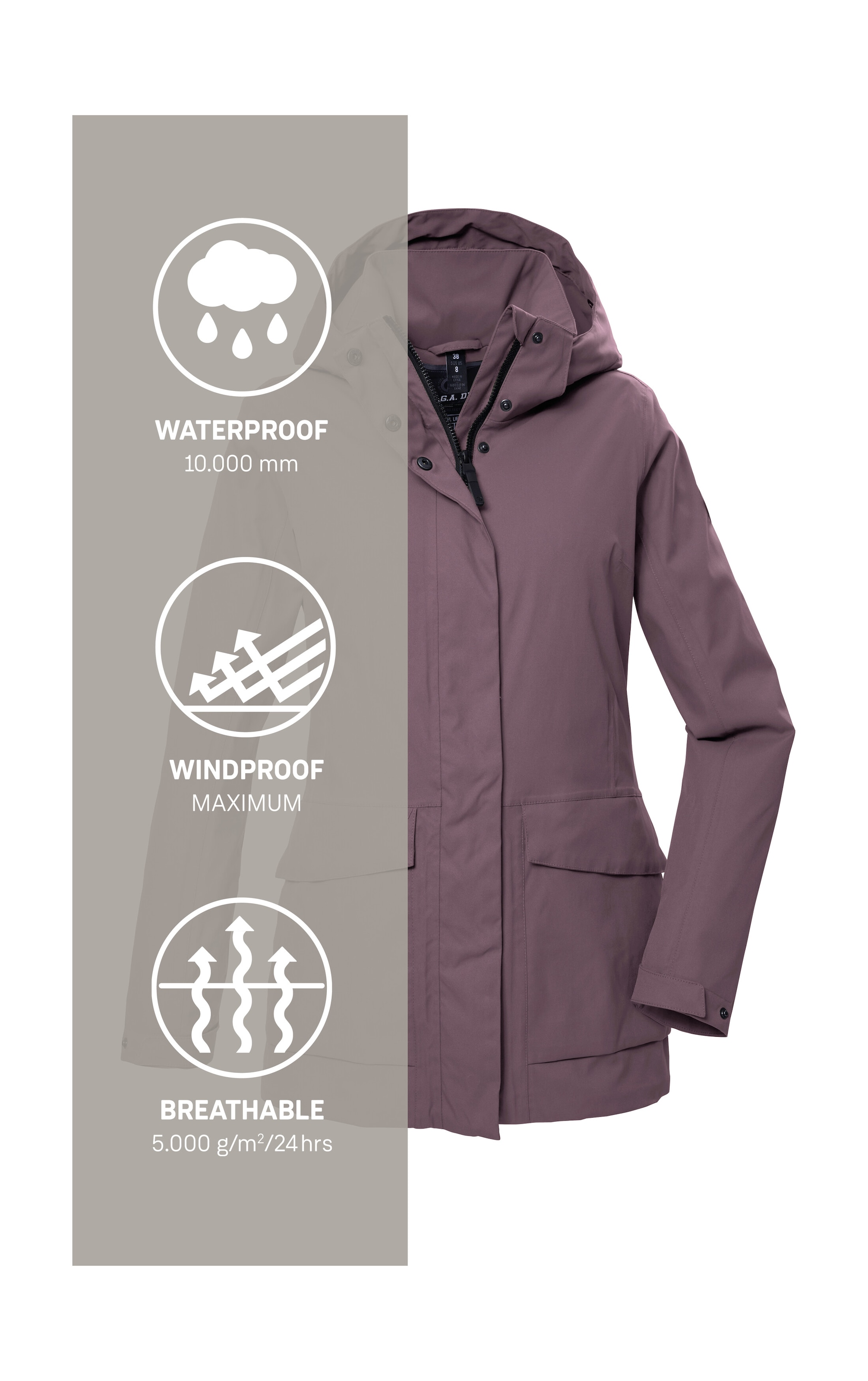 G.I.G.A. DX by killtec Funktionsjacke »GS 54 WMN JCKT«, Wasserdicht, atmungsaktiv, recycelte Materialien, abnehmbare Kapuze