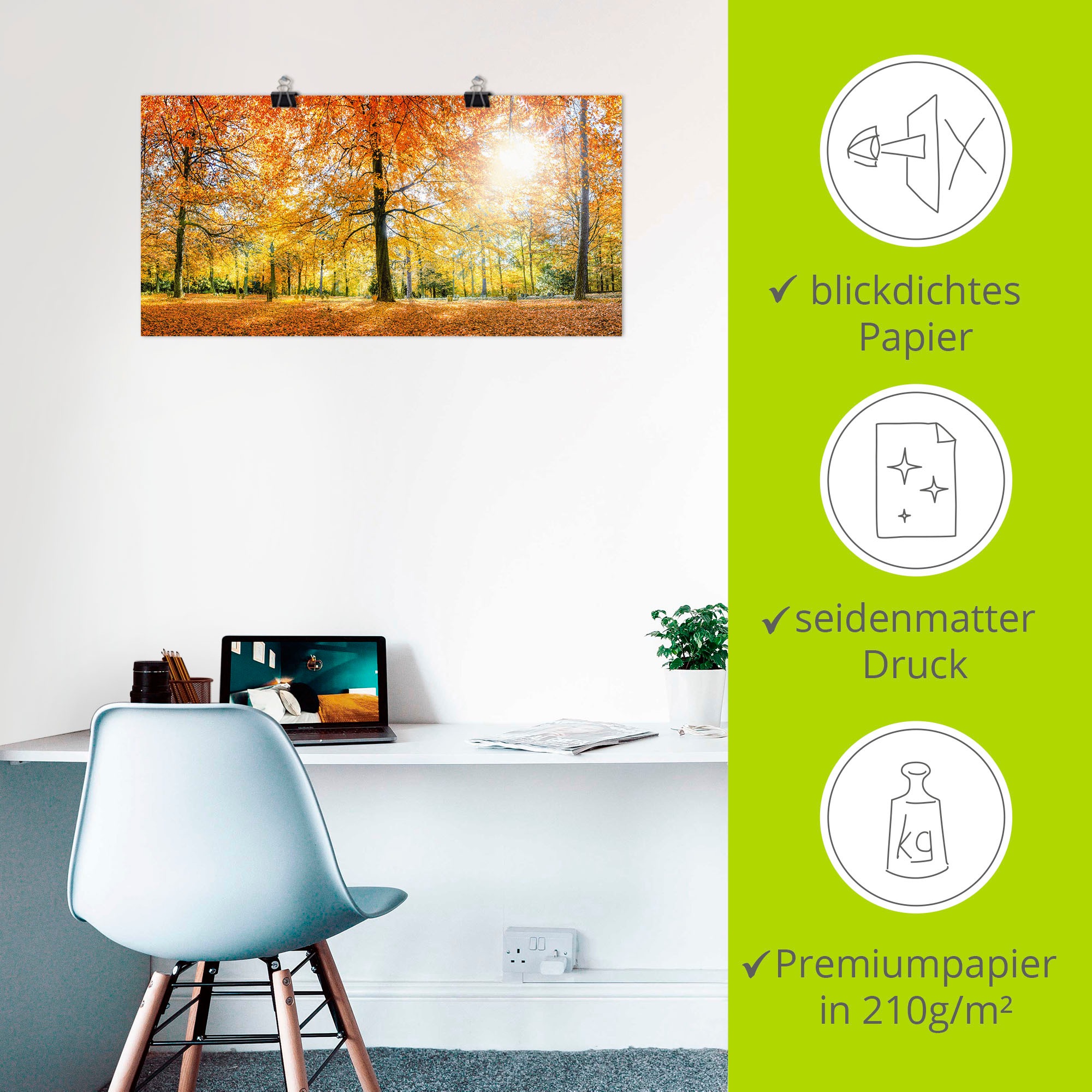 Artland Poster »Herbstwald Panorama«, Wald, (1 St.), als Alubild, Leinwandbild, Wandaufkleber oder Poster in versch. Grössen