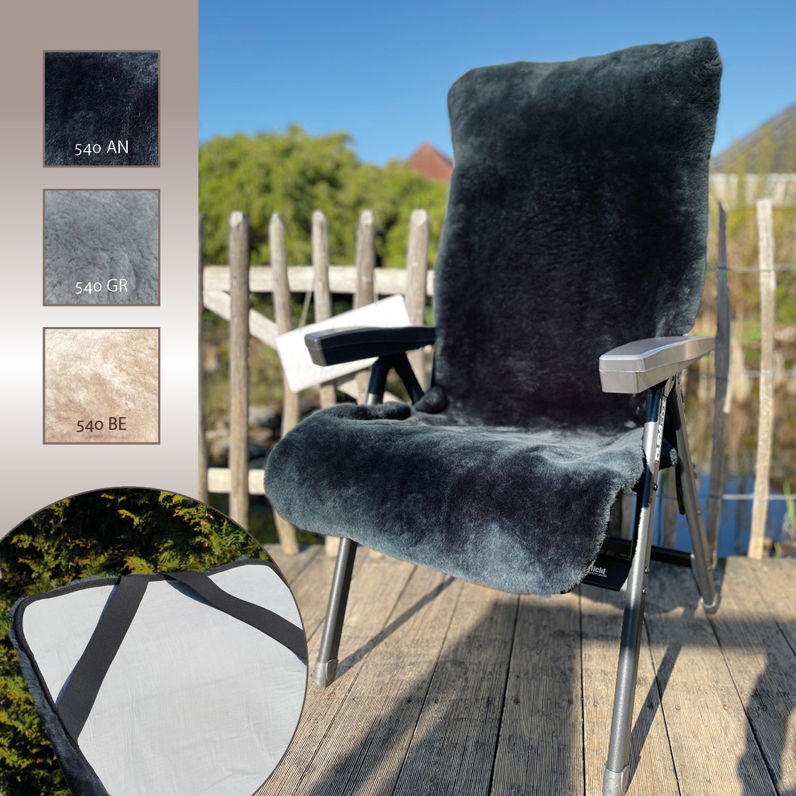 Heitmann Felle Couverture »Lammfell-Auflage für Garten- und Campingstühle, Sitzauflage« Peau d’agneau tondue, chaude et moelleuse, parfaite pour jardin et camping