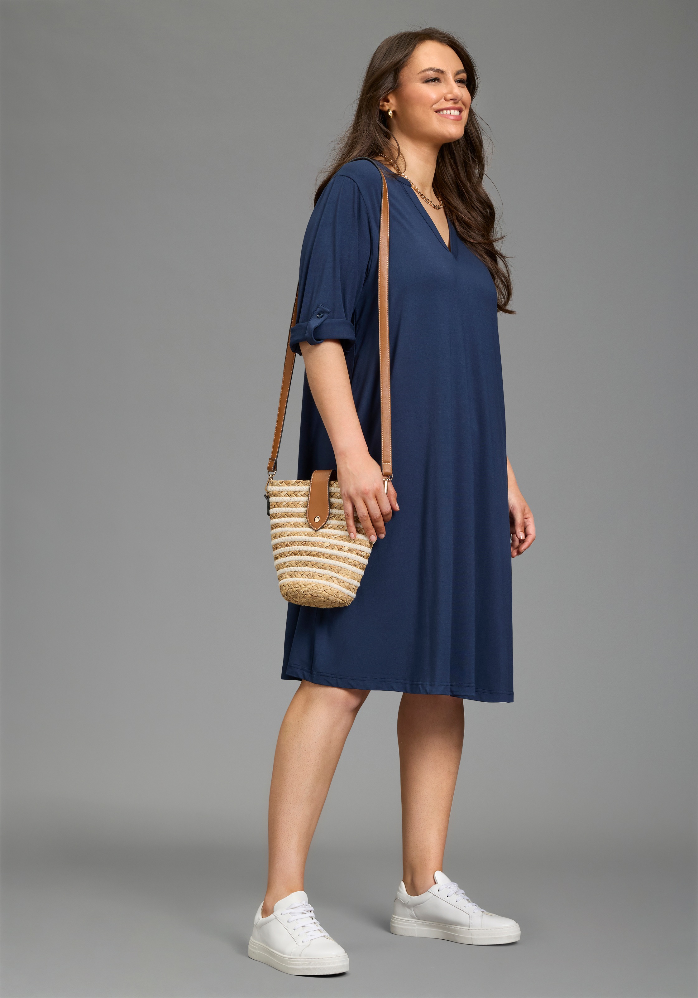 Laura Scott CURVE Jerseykleid kniefrei, 3/4-Ärmel mit krempelbarem Abschluss