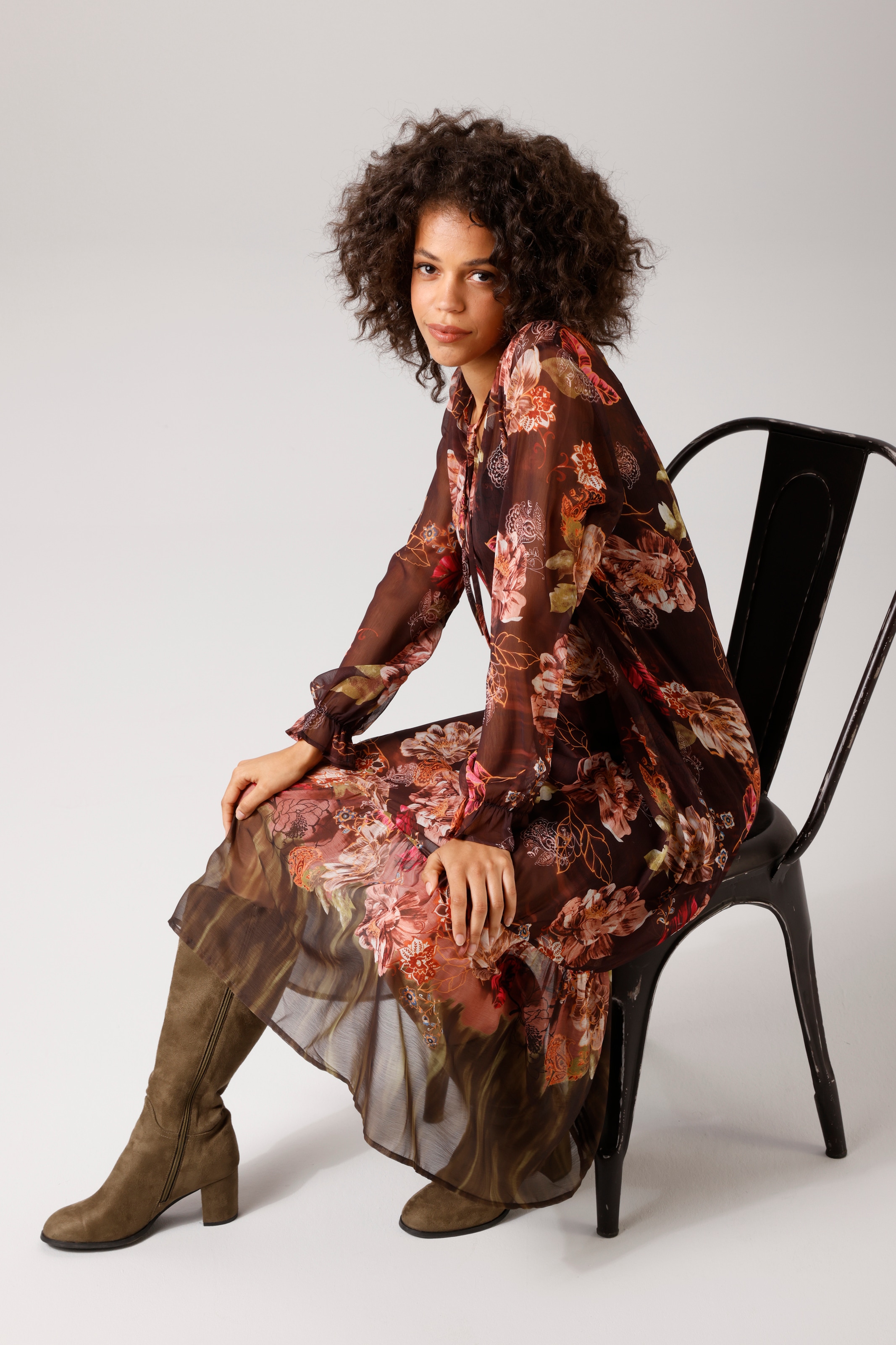 Aniston CASUAL Robe chemisier avec grand imprimé floral coloré - NOUVELLE COLLECTION