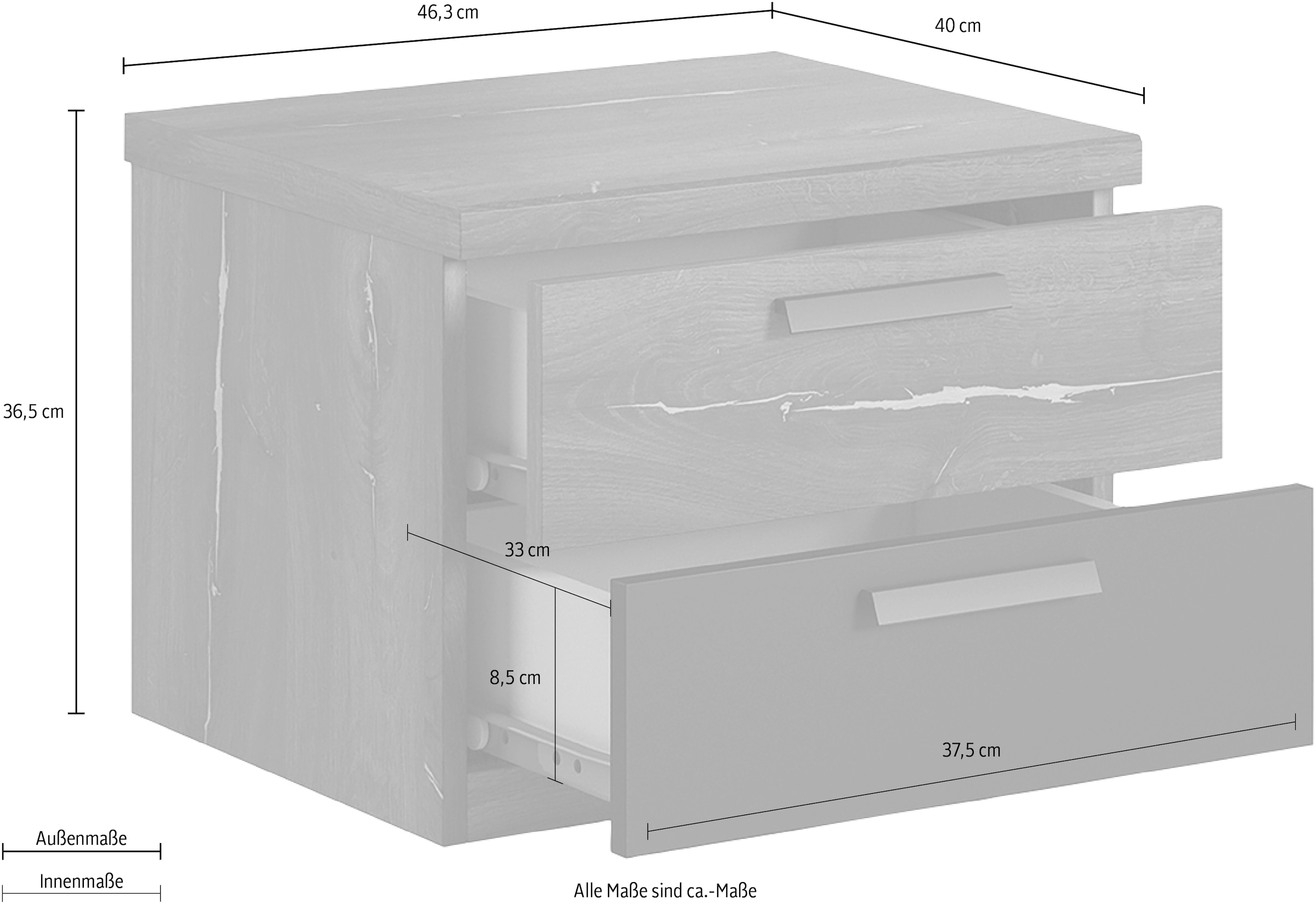Home affaire Nachtkommode »Sigma, Breite 46 cm, moderner Nachtschrank mit 2 Schubladen«, Nachttisch viel Stauraum, Nachtkonsole