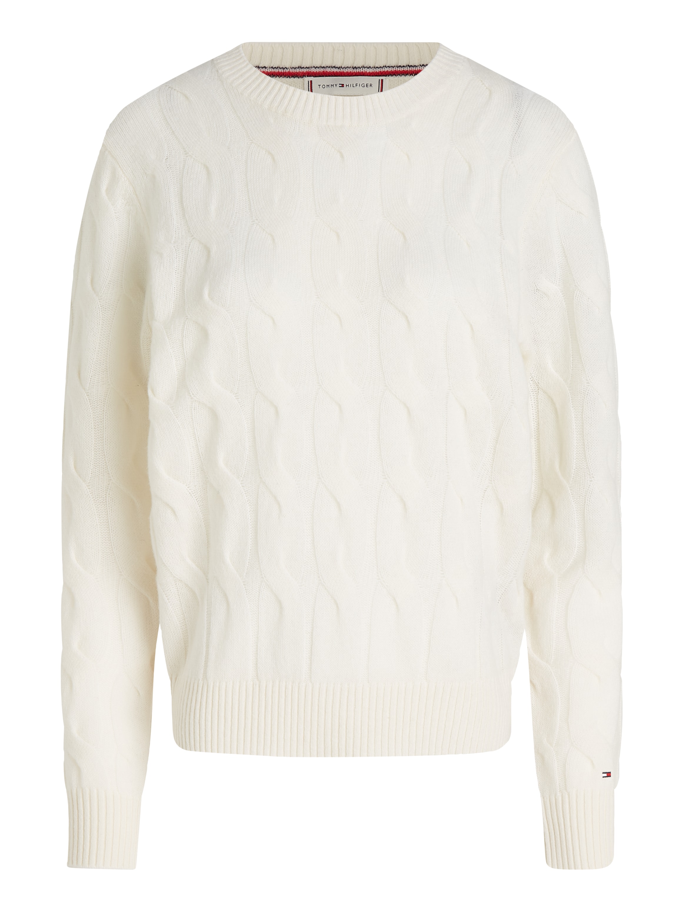 Tommy Hilfiger Strickpullover »SOFT WOOL CABLE C-NK« mit Zopfmuster, aus reiner Wolle