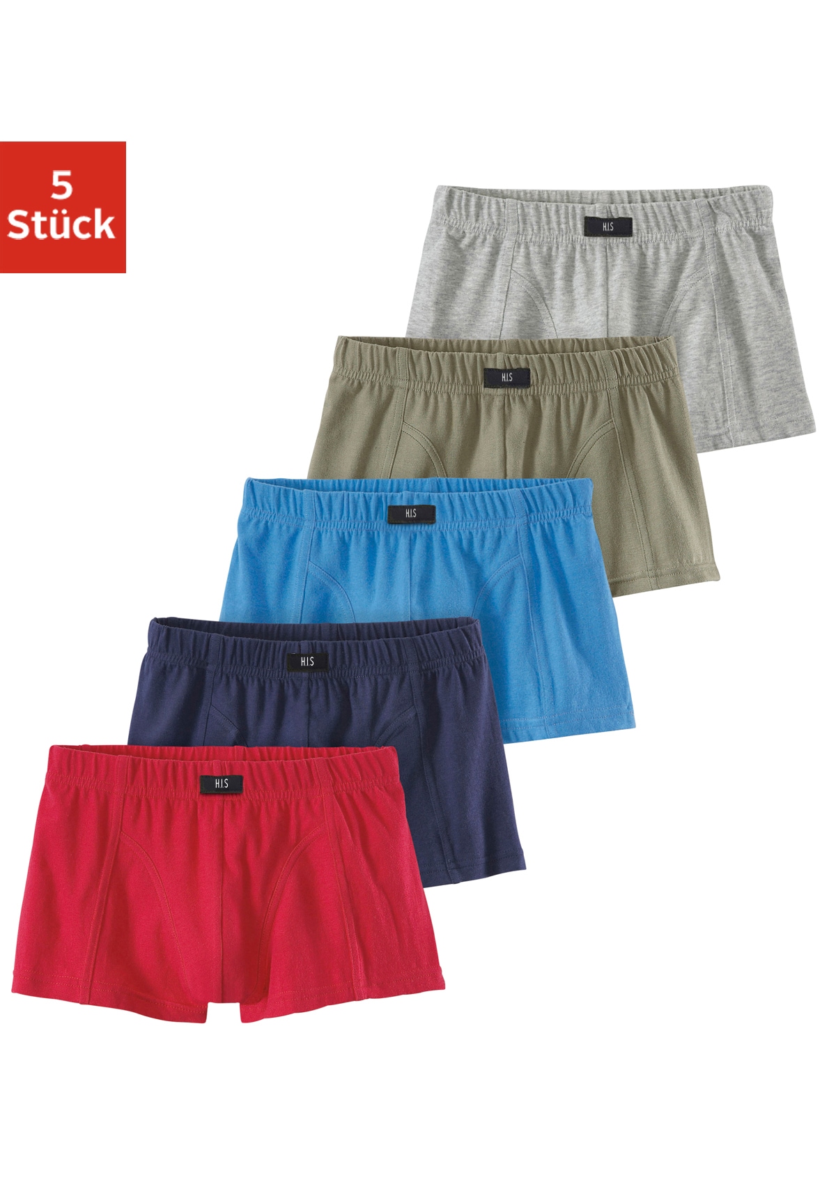 H.I.S Boxer "Boxershorts für Jungen" Packung, 5 Stk. unifarben, mit Markenlabel, Baumwollmischung