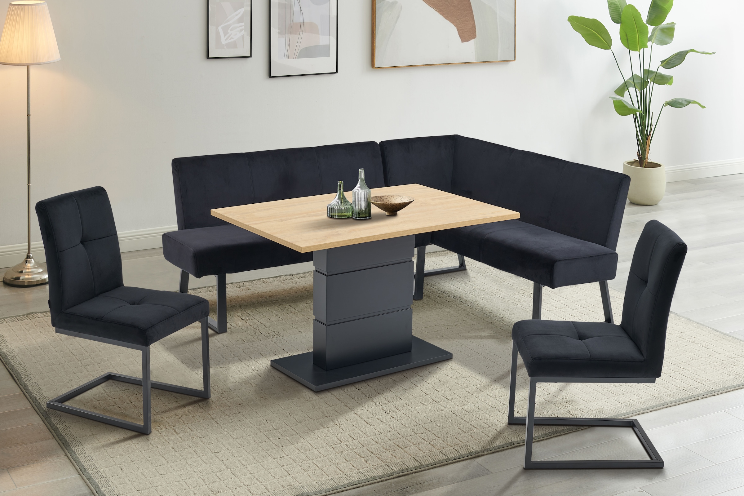 GOODproduct Eckbank »Gladiole,« Sitzbank, Esszimmerbank, Bank,  mit Taschenfederkern, schwarzes Metallgestell, Breite 190 cm