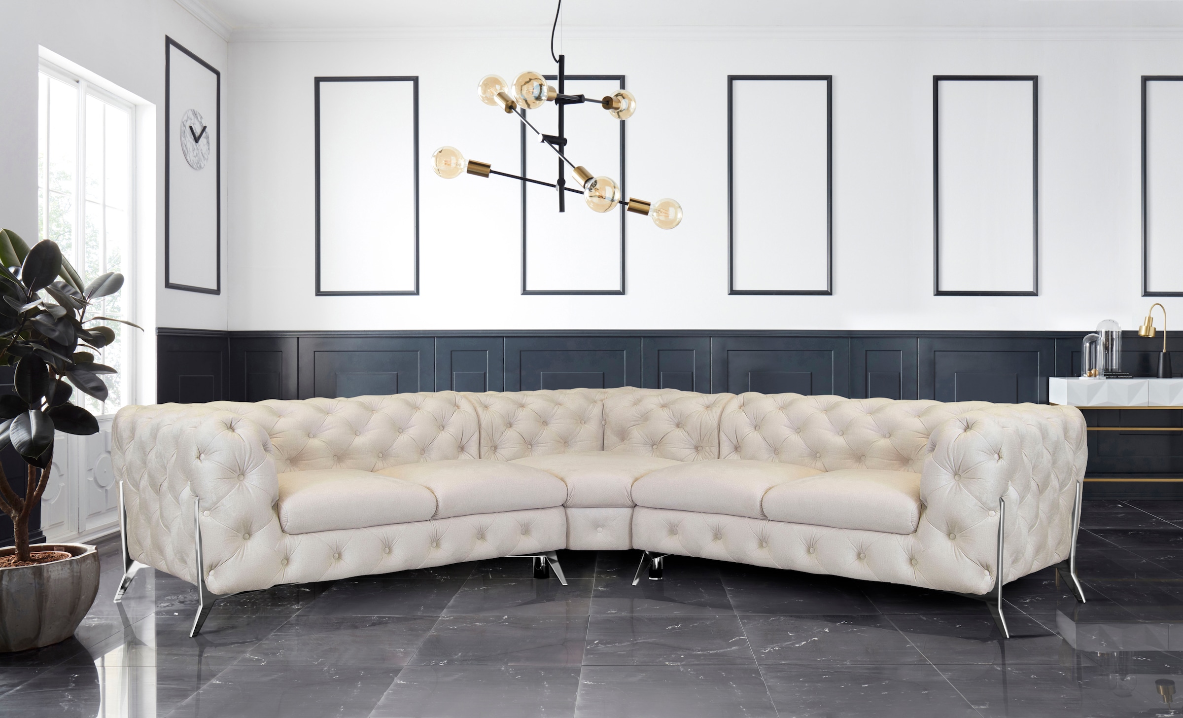 Leonique Chesterfield-Sofa »Amaury L-Form«, Chesterfield-Optik, Breite/Tiefe je 262 cm, Fussfarbe wählbar